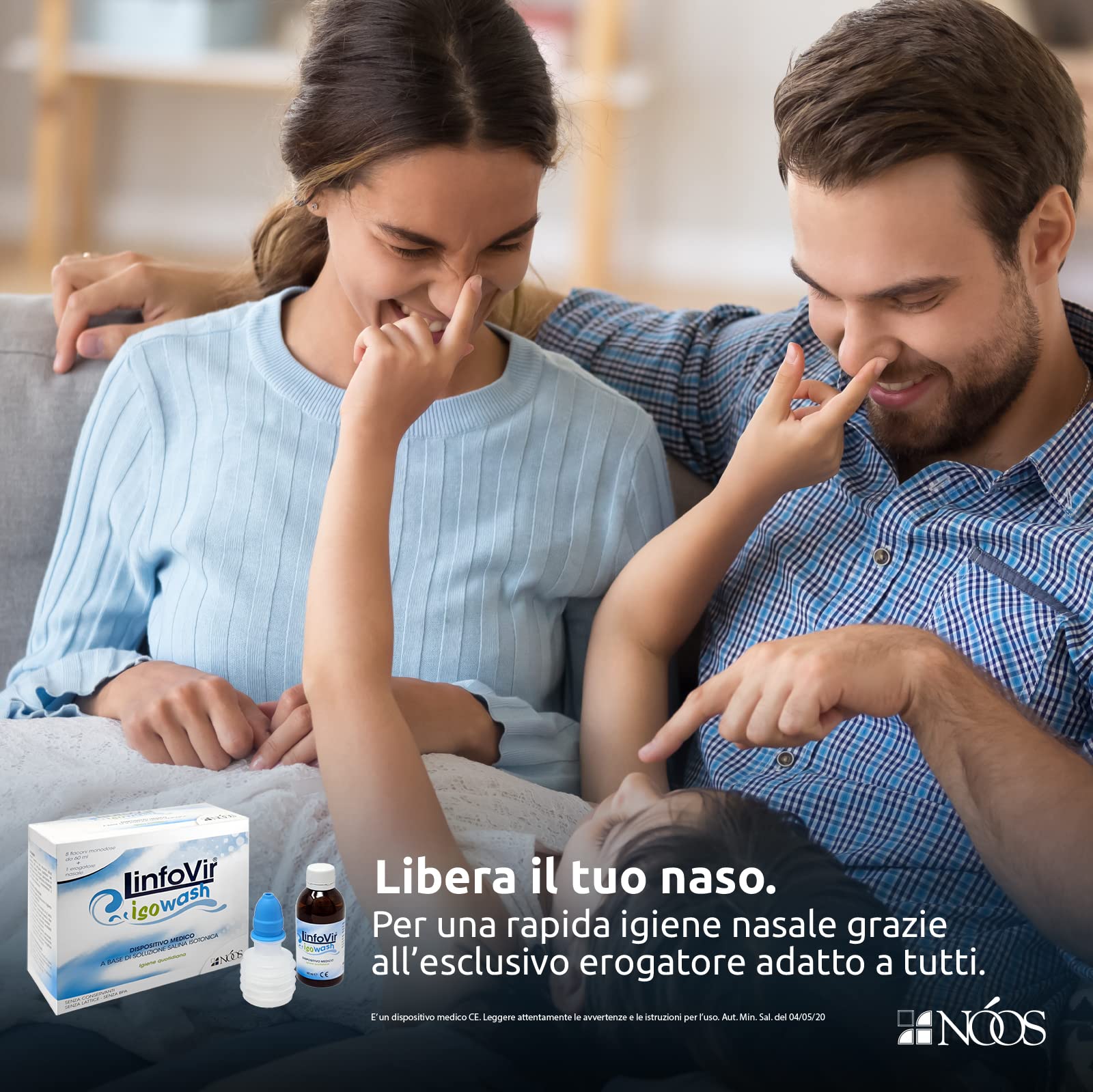 LinfoVir® ISOWASH Soluzione Isotonica per Lavaggi Nasali Adulto e Bambino 8 Flaconi Monodose da 60ml Kit Completo Erogatore a Soffietto Pulizia Naso e Detersione Delicata per Adulti e Bambini