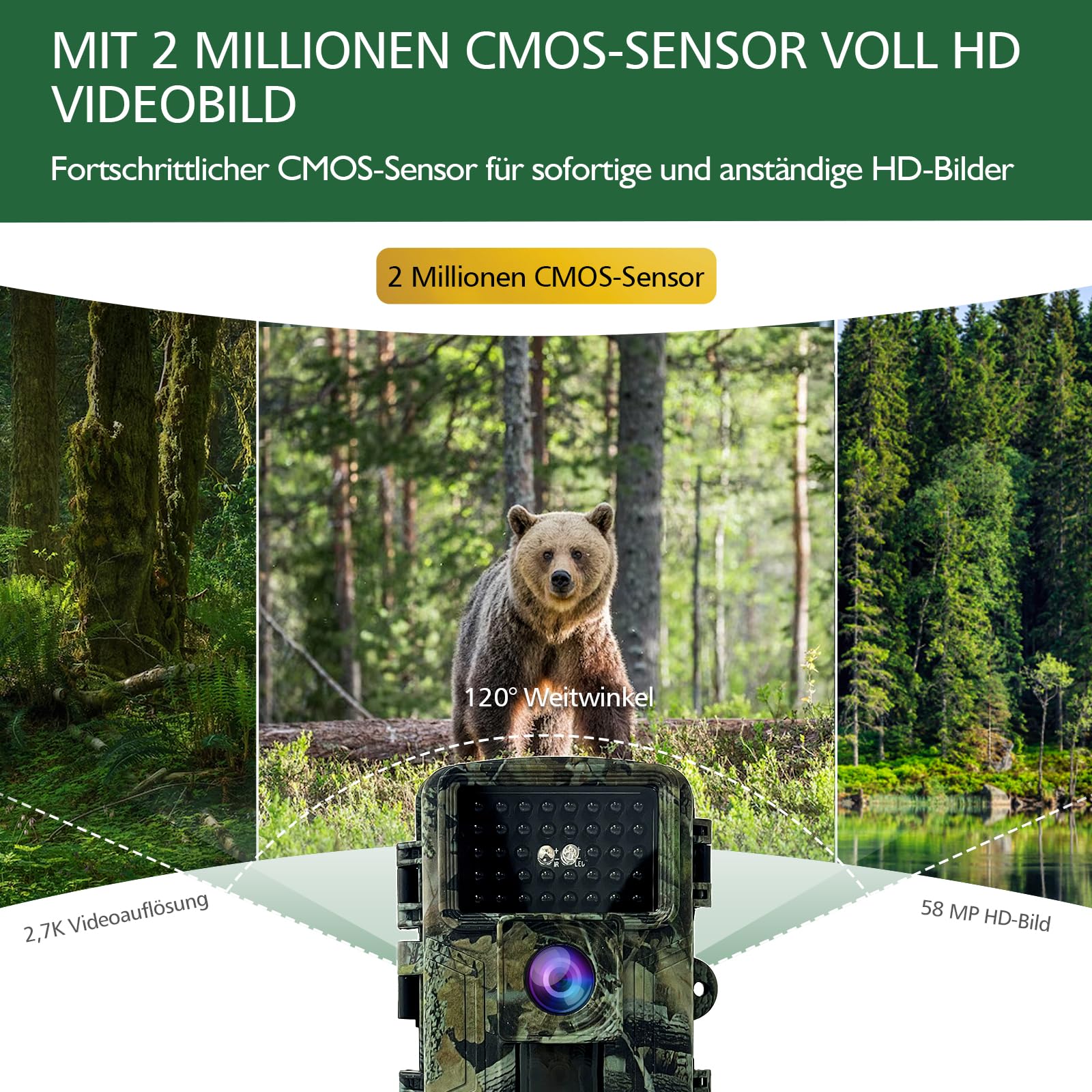 Robusta telecamera full HD per animali selvatici da 5 MP e visione notturna - Sensore di movimento