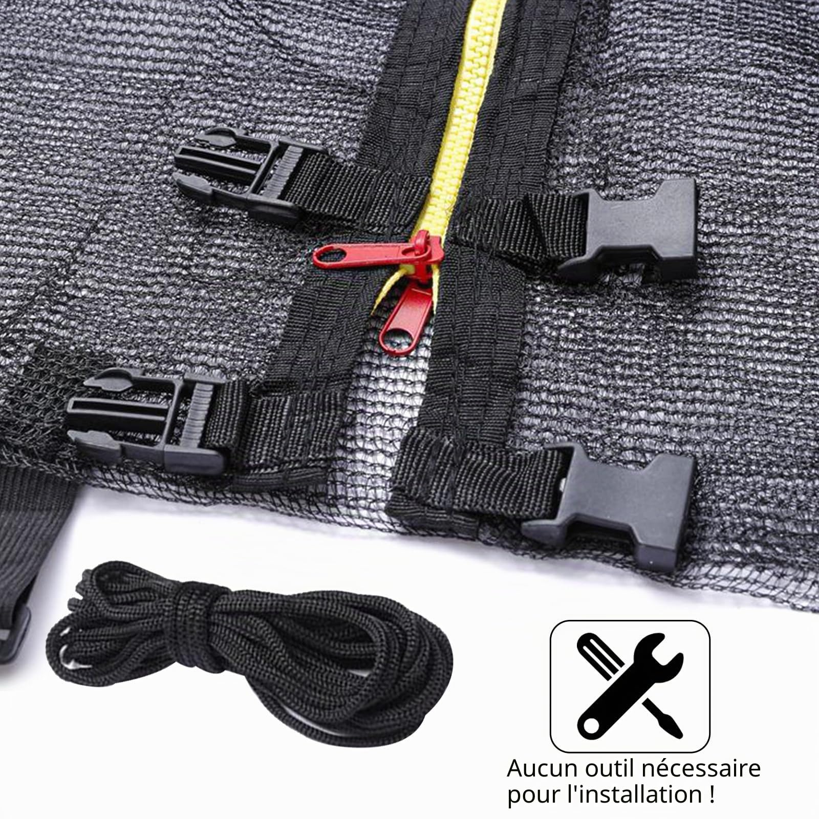 Filet Trampoline 366cm 8 poteaux Accessoires Trampoline Résistant aux UV, Double Fermeture Éclair, Convient à de Nombreuses Occasions，Hauteur 180 cm
