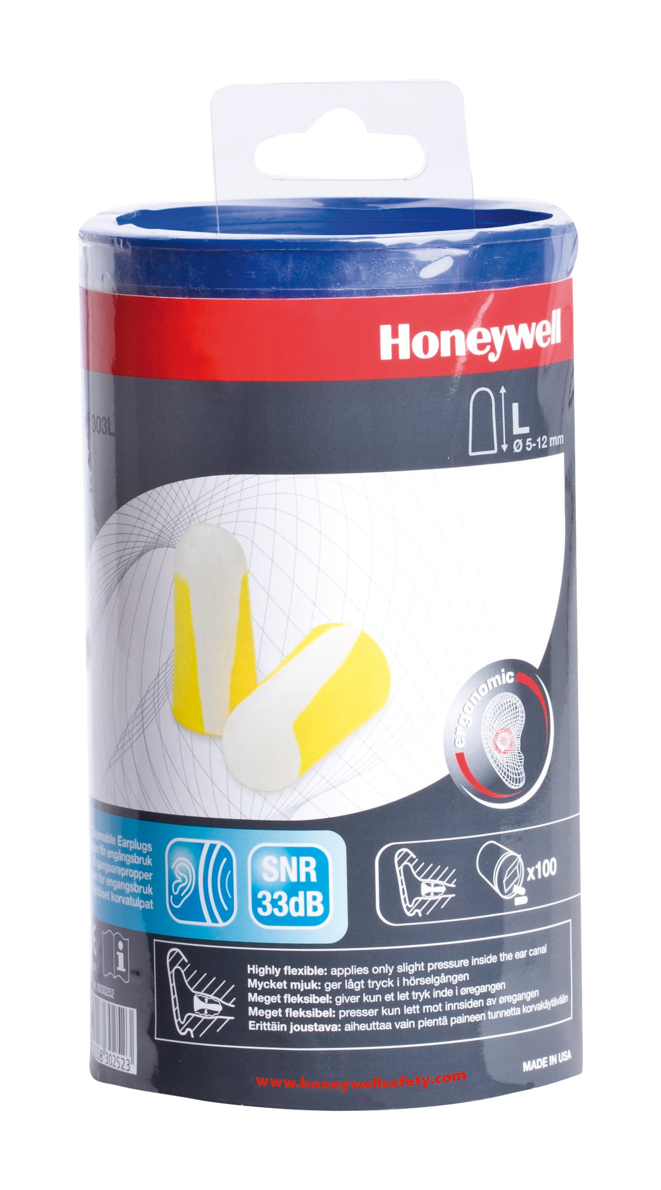 Howard Leight by Honeywell Bilsom 303L Single-Use Foam Earplugs, SNR 33, Large, 100 Pairs