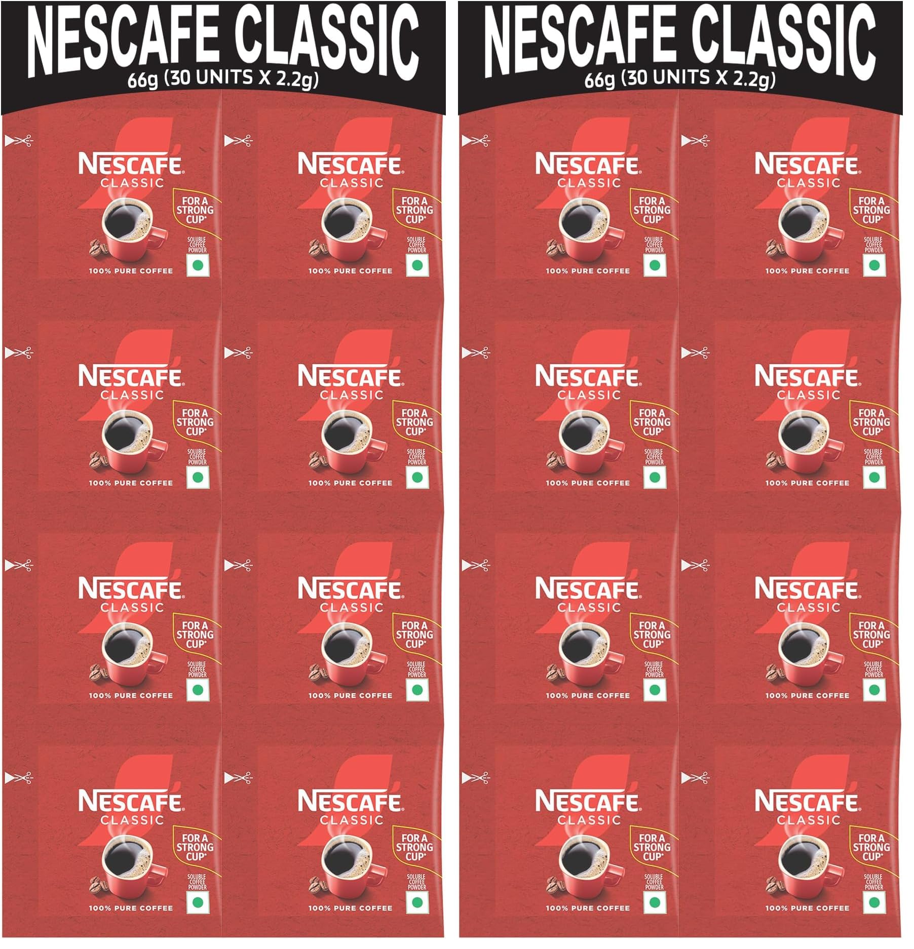 NESCAFE Classic Instant Coffee Powder | Great start to your morning | 100% Pure Coffee | 66 g (30 units x 2.2 g each) Pack, Packet (Pack of 2)-picture-25