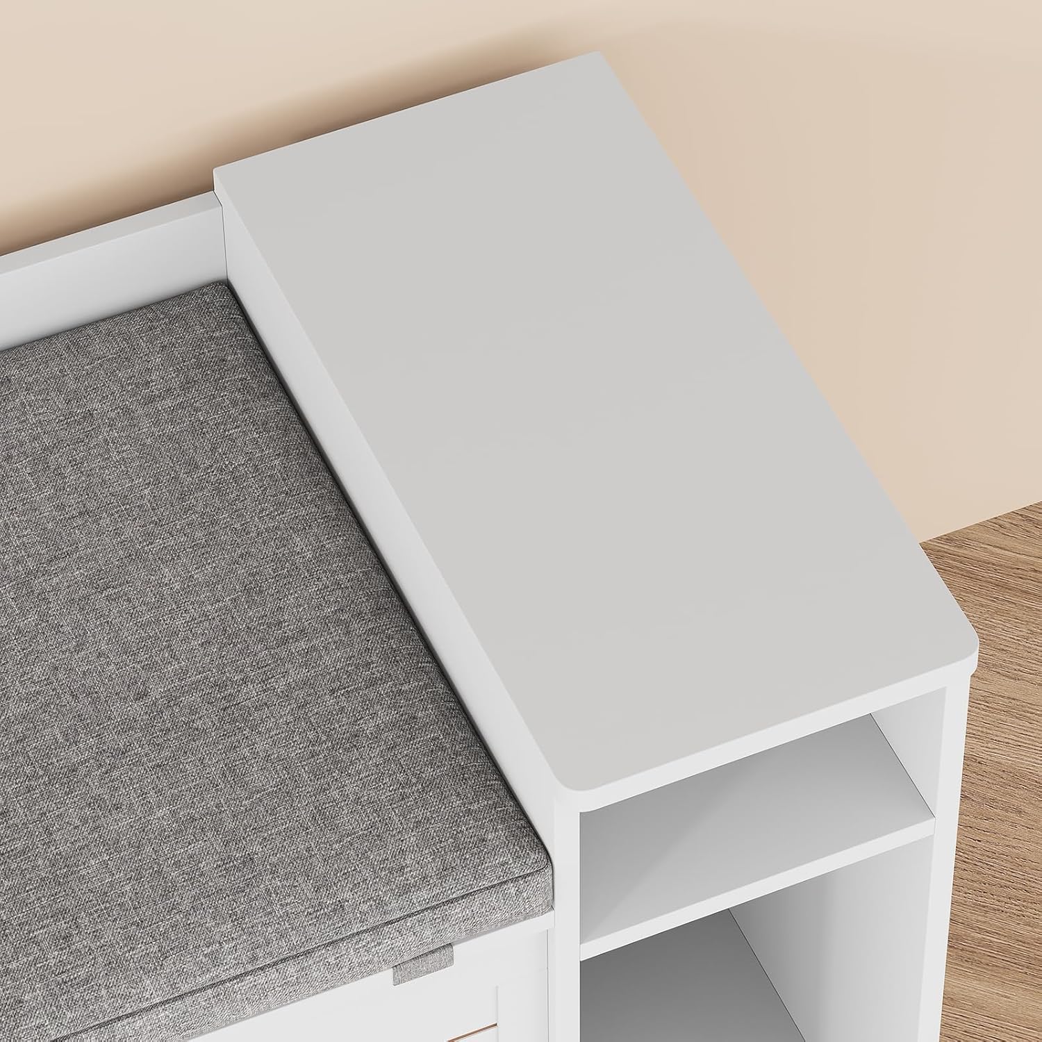 Cat Litter Box Enclosure Furniture with Cushion, Hidden Litter Box Cabinet with Top Opening, Cat House with Privacy Door for Indoor Cats, White