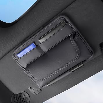 HOLDCY Car Visor Organizer Sun Visor Storage Pouch Holder for Vehicle Truck SUV, PU Leather Auto Interior Accessories for Registration Document, Gas Card & Sunglasses, Universal Fit Black