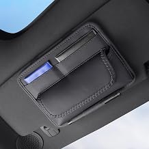 HOLDCY Car Visor Organizer Sun Visor Storage Pouch Holder for Vehicle Truck SUV, PU Leather Auto Interior Accessories for Registration Document, Gas Card & Sunglasses, Universal Fit Black