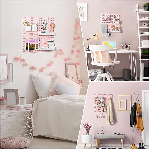 Miniatura 2 de VUSIGN Kit de organizador de pared combinado de tablero de clavijas, 4 piezas de tableros de clavijas y 17 accesorios modulares para colgar, kit de