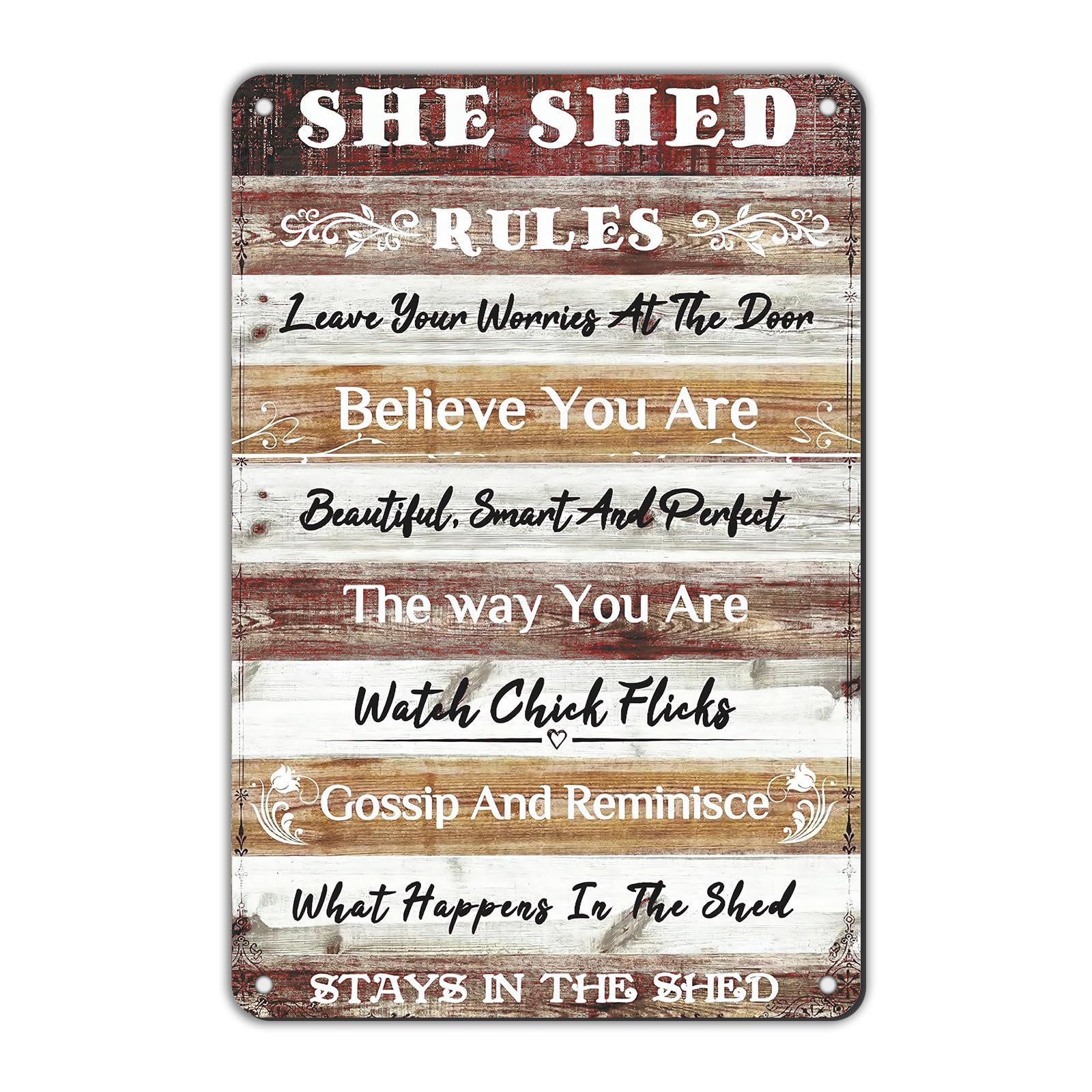 Anceky Retro Sign She Shed Rules Metal Tin Sign Funny Wall Decor for Garage Yard Garden Home Bedroom Cafe 12×16 Inch