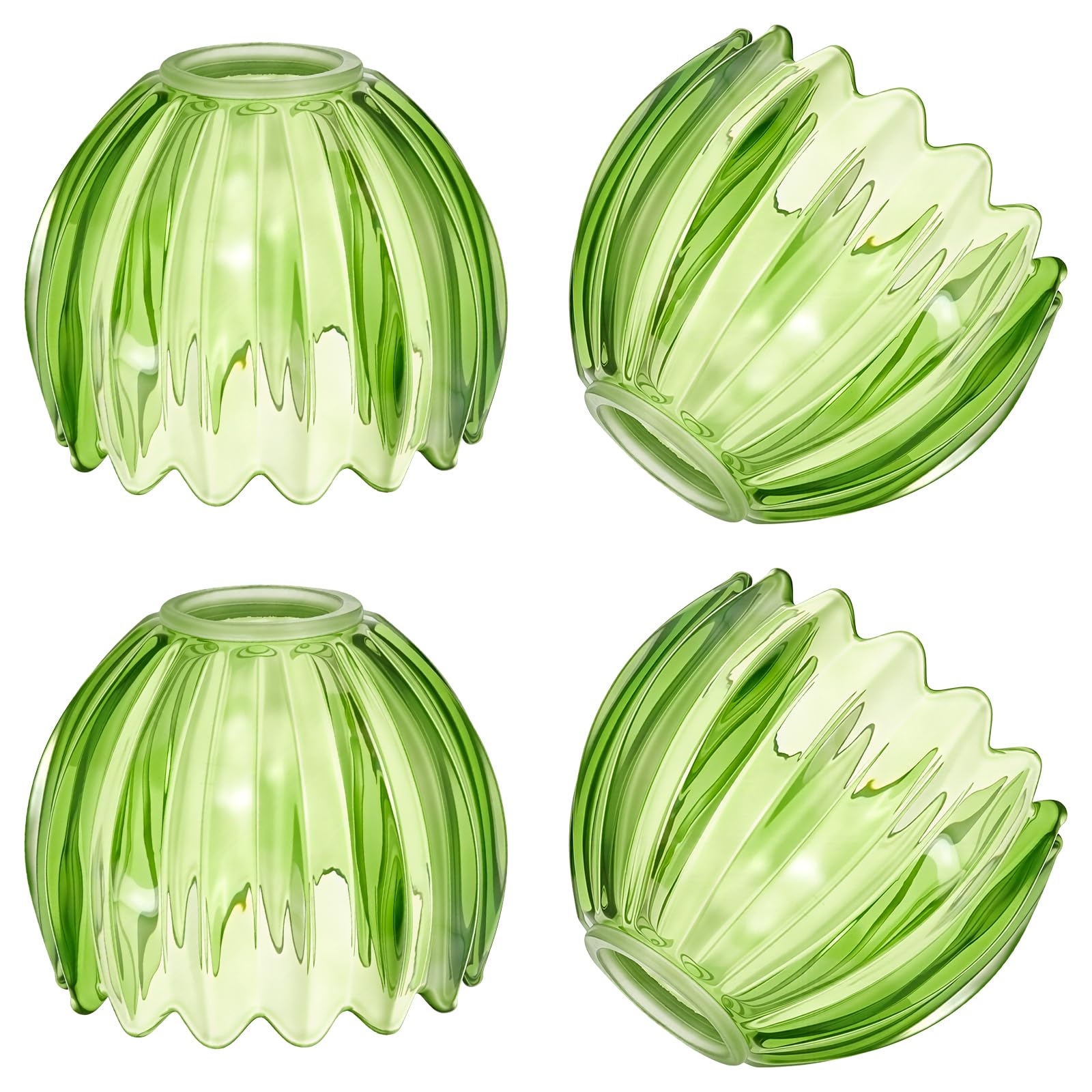 INTERWARM 4 Pcs Classic Green Tulip Ceiling,Glass Tulip Lamp Shades,10.5x13x10cm Flower Art Sconce Shade for Floor Lamp Table Wall Chandelier Decor(Yellow Green)