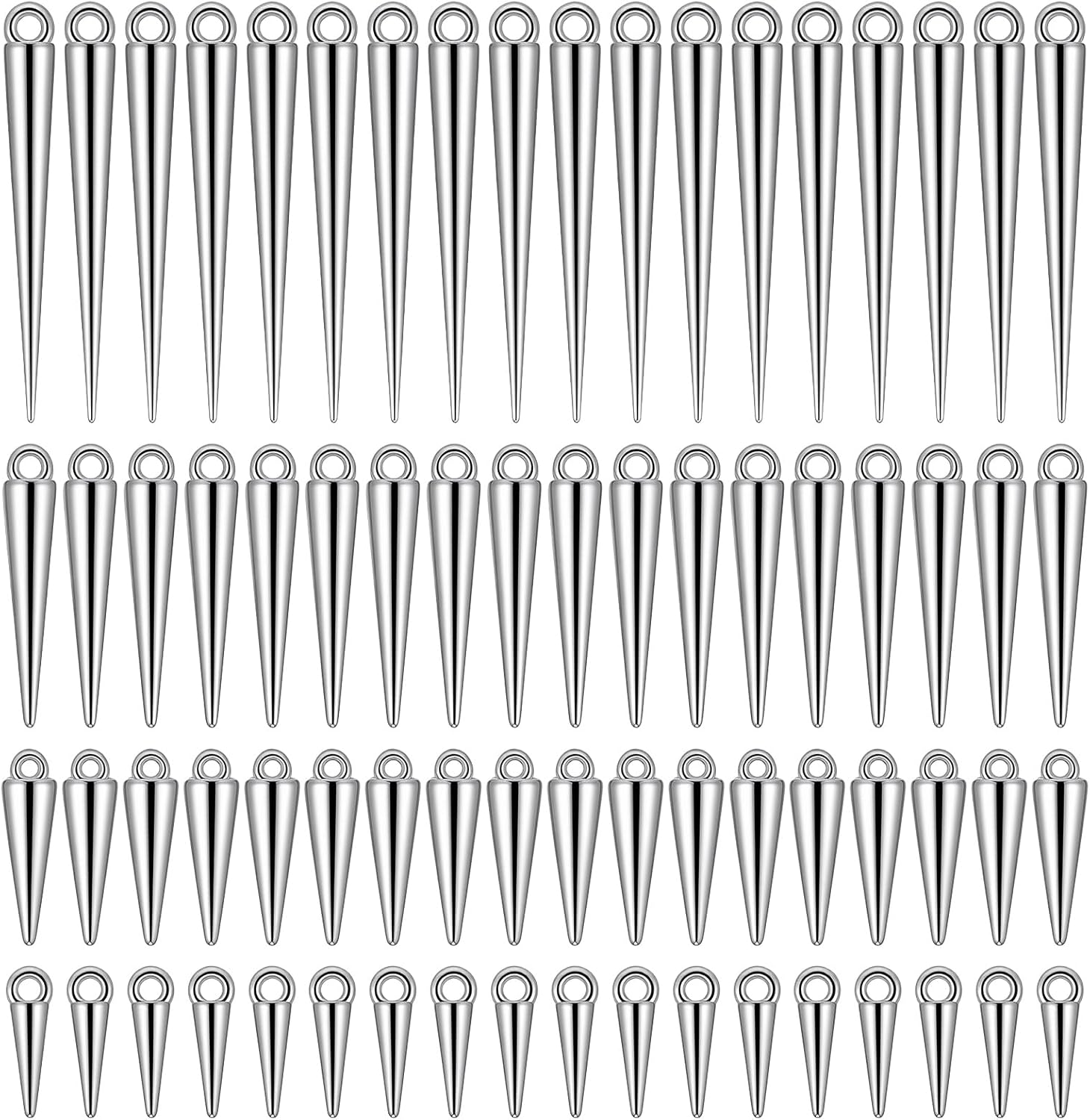 120 Pcs Cone Charms, Long Gothic Charms Silver Spikes Set for Jewelry Making Charms Women DIY Necklaces Bracelets Earring Crafting