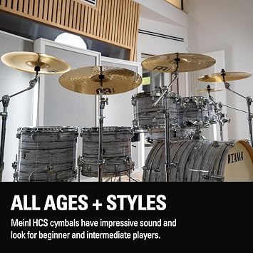 Meinl Cymbals 5-Piece Smack Stack Cymbal Pack with Holes 8, 10, 12, 14, 16 HCS Traditional Finish Brass for Drum Set Made in Germany, (HCS80246SM)