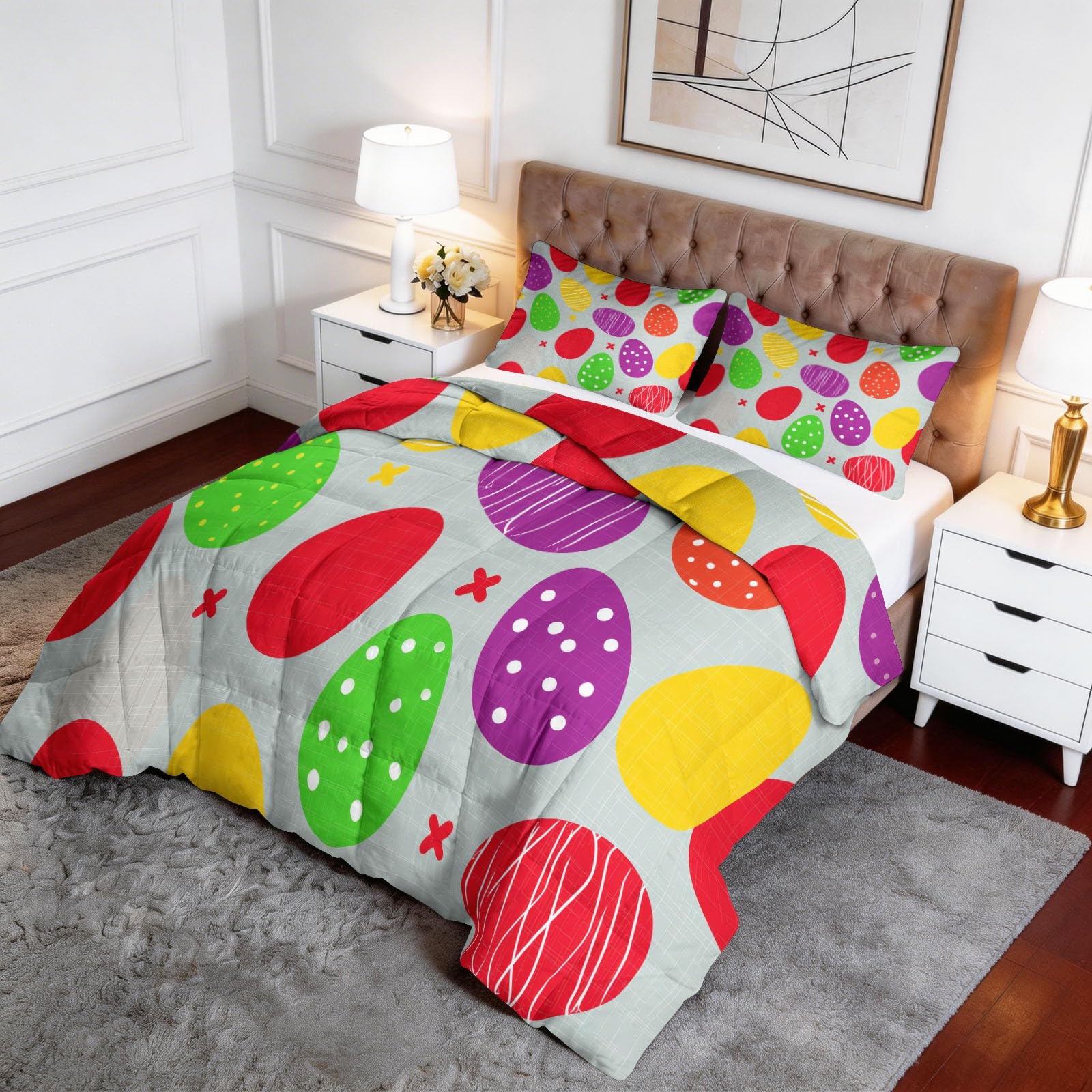 Generisch Osterei-Raster Bettdecke 200 x 200 cm 4 Jahreszeiten Steppdecke, Pop-Art Waschbare Ganzjahresdecke Kinder Bettwaren Set Kinderzimmer Gästezimmer Bettdecke Ohne Bezug