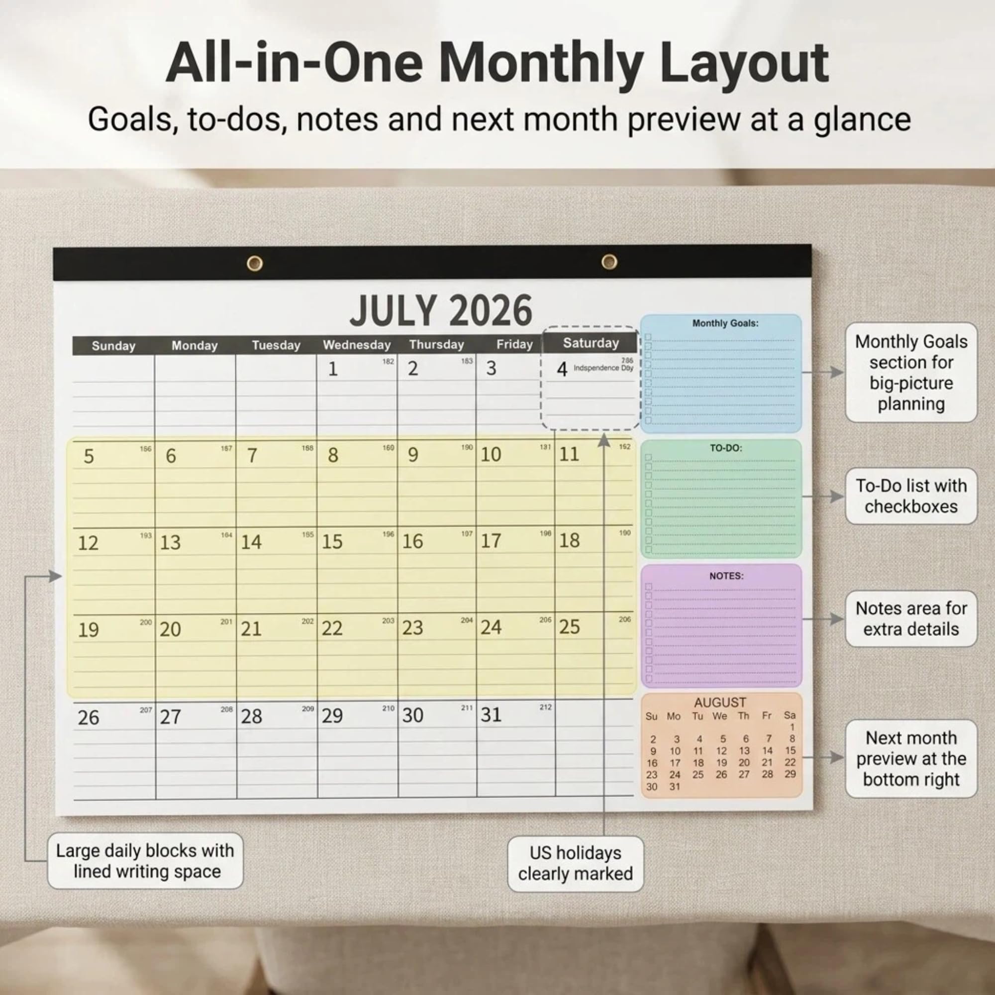 Tischkalender 2026–2027 (3er-Pack) – Juli 2026 bis Dezember 2027–18 Monate – 43,2 x 30,5 cm, professioneller Vorteilspack-Kalender 2026–2027 mit 120 g/m² dickem Papier.
