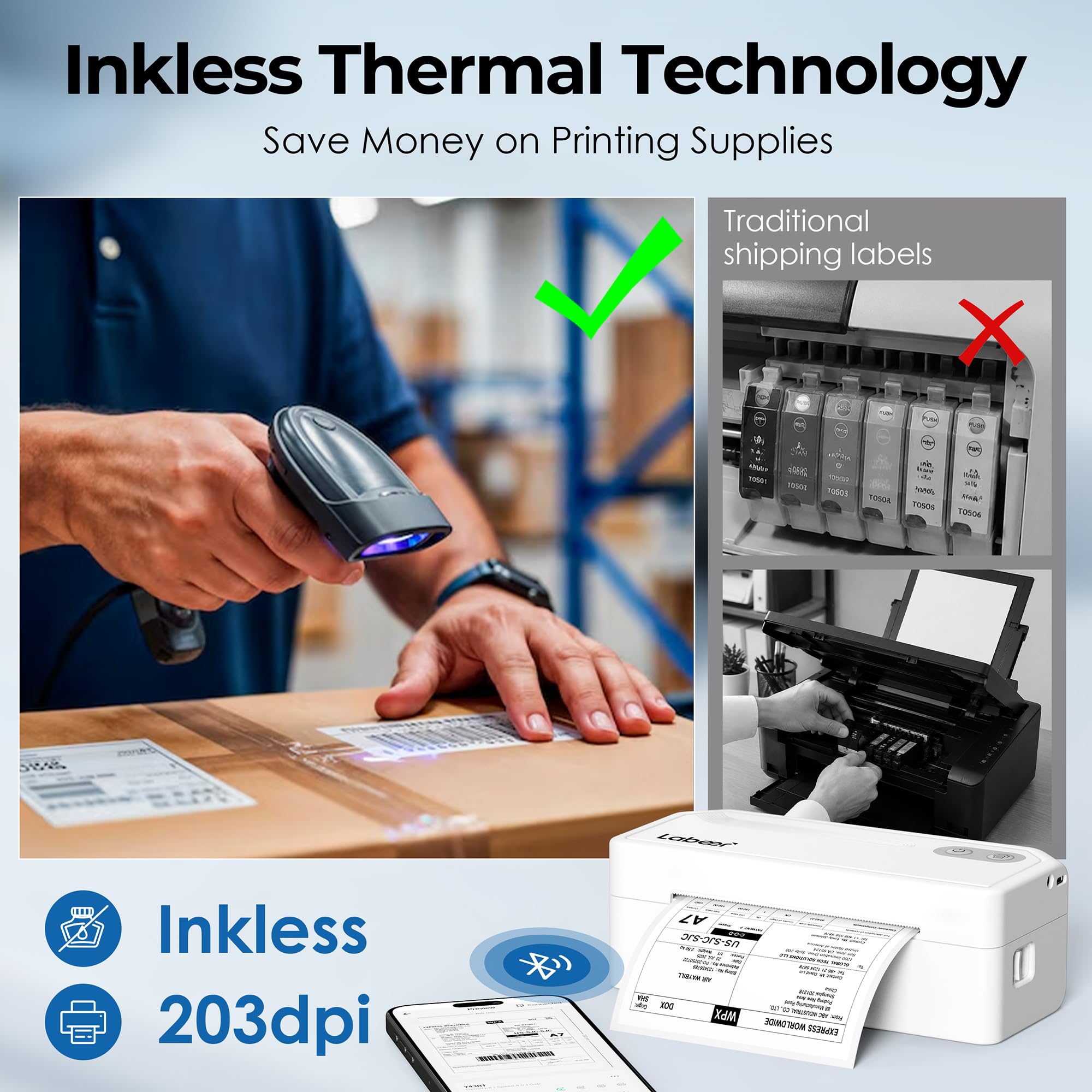 Labeer Bluetooth Thermo-Versand-Etikettendrucker, kabelloser 4x6-Drucker