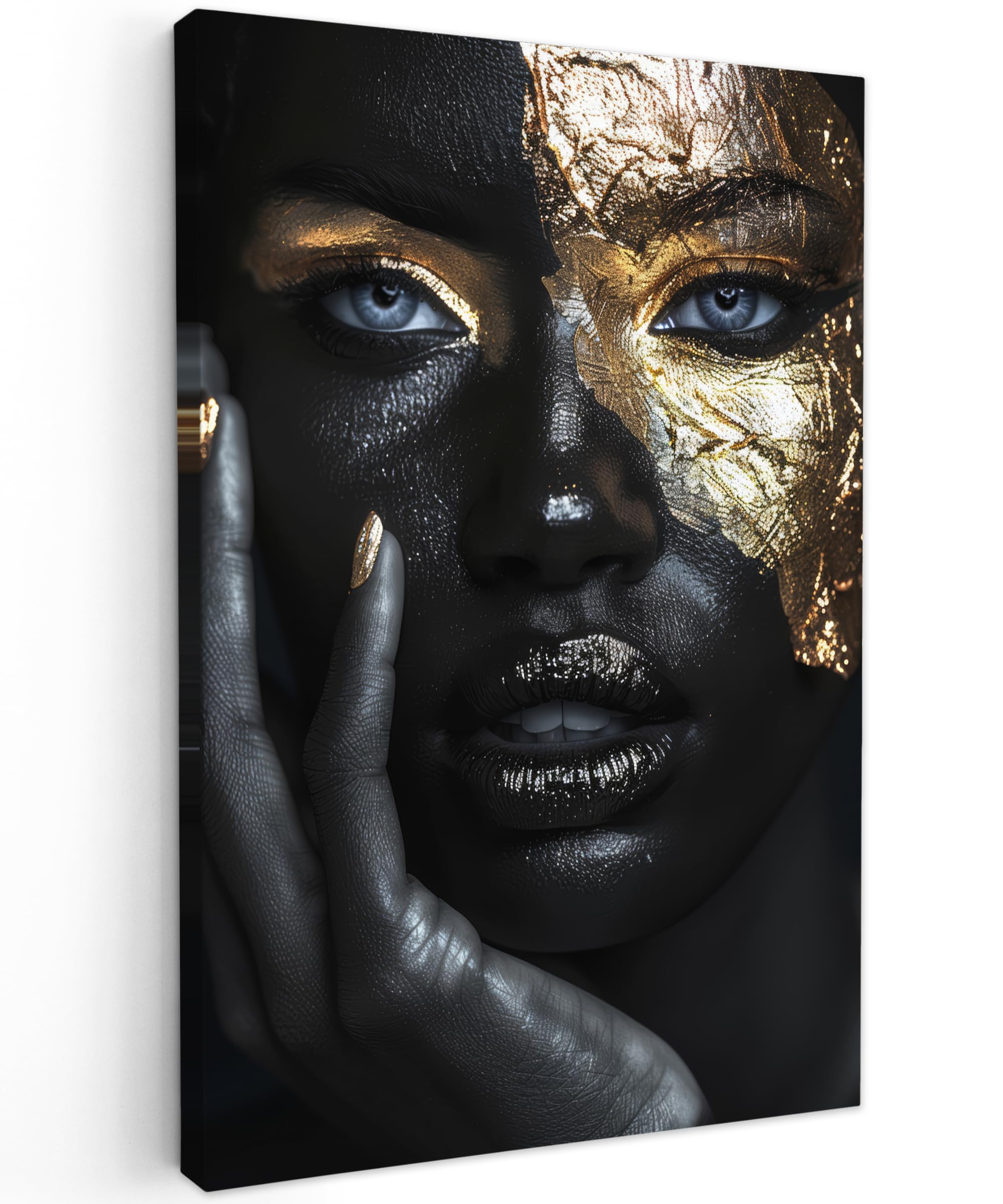 MuchoWow© Bilder 40x60 cm Wohnzimmer Deko Modern Wandbild Foto auf Leinwand Bild Schlafzimmer über Bett Room Decor Geschenke Frau - Gold - Porträt - Schwarz-Weiß - Luxus