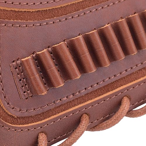 Miniatura 8 de Buttstock de cuero genuino con cartucho para pistolas de rifle, soporte de carcasa para bolsas de cubierta para diestrozurdo .22 Cal 17HMR .22MAG