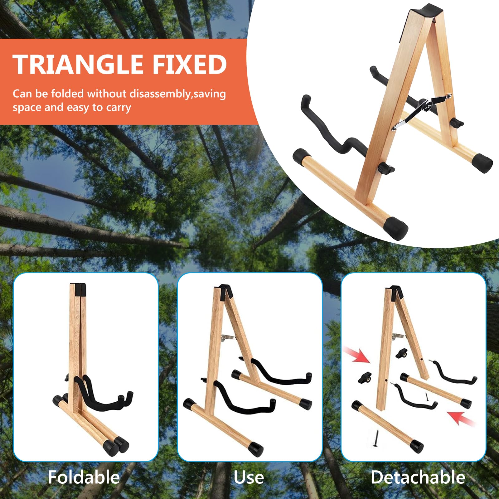 PORFOYO Soporte de madera ajustable para guitarra acústica, guitarra eléctrica y bajo, soporte plegable universal con marco A para violonchelo y ukelele
