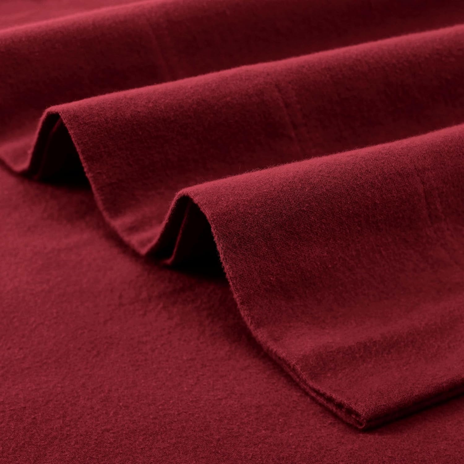 Superior Extra Soft All Season 100% Brushed Cotton Flannel Solid Bedding Sheet Set with Deep Pockets Fitted Sheet - Burgundy, King Size