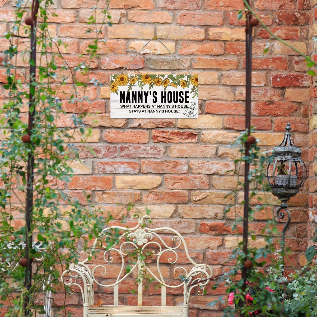 Rustic Nanny's House Decor Sign, Sunflower Sign, Hanging Decorative Wood Plaque, Printed Wood Art Wall Decor, What Happens at Nanny's House, Stays at Nanny's House Sign, Gift for Grandma 12x6in - Image 6