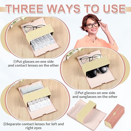 Miniatura 3 de Flutesan Estuche diario para lentes de contacto y organizador de anteojos, 2 en 1, de doble cara, portátil, funda de viaje para lentes de contacto