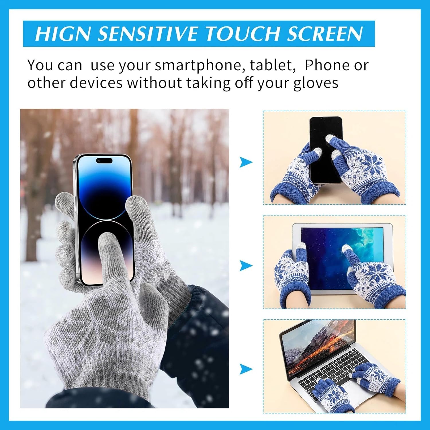 Handepo 50 Pairs Winter Gloves Bulk Knit Stretchy Warm Touchscreen Gloves Multicolor for Men Women Running Cycling Driving - Image 3