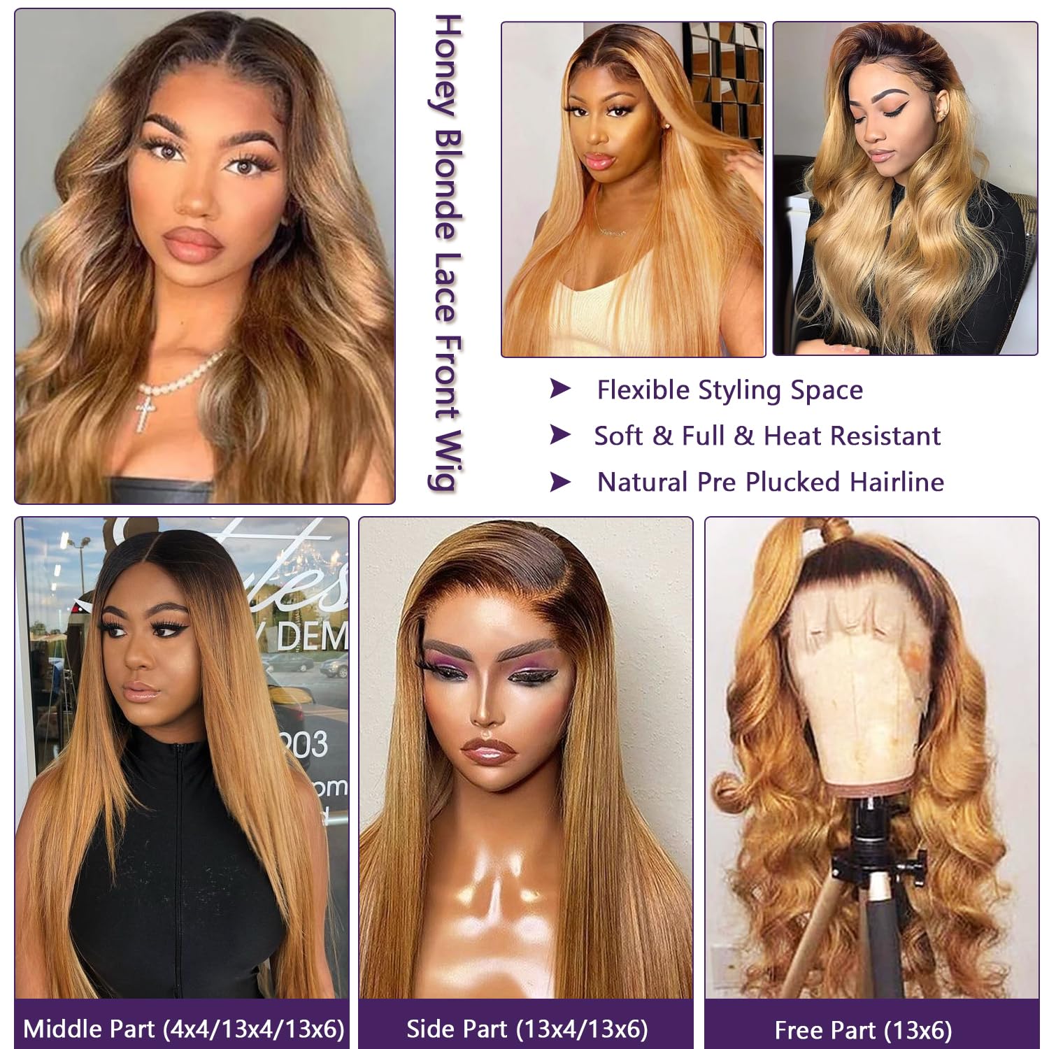 Body Wave Honey Blonde Wig Human Hair 13x6 Lace Front Wigs Human Hair 4T27 Brown Roots Blonde Wig Human Hair Pre Plucked 30 Inch Ombre Lace Front Wigs for Black Women 180% Density HD Lace Frontal Wig