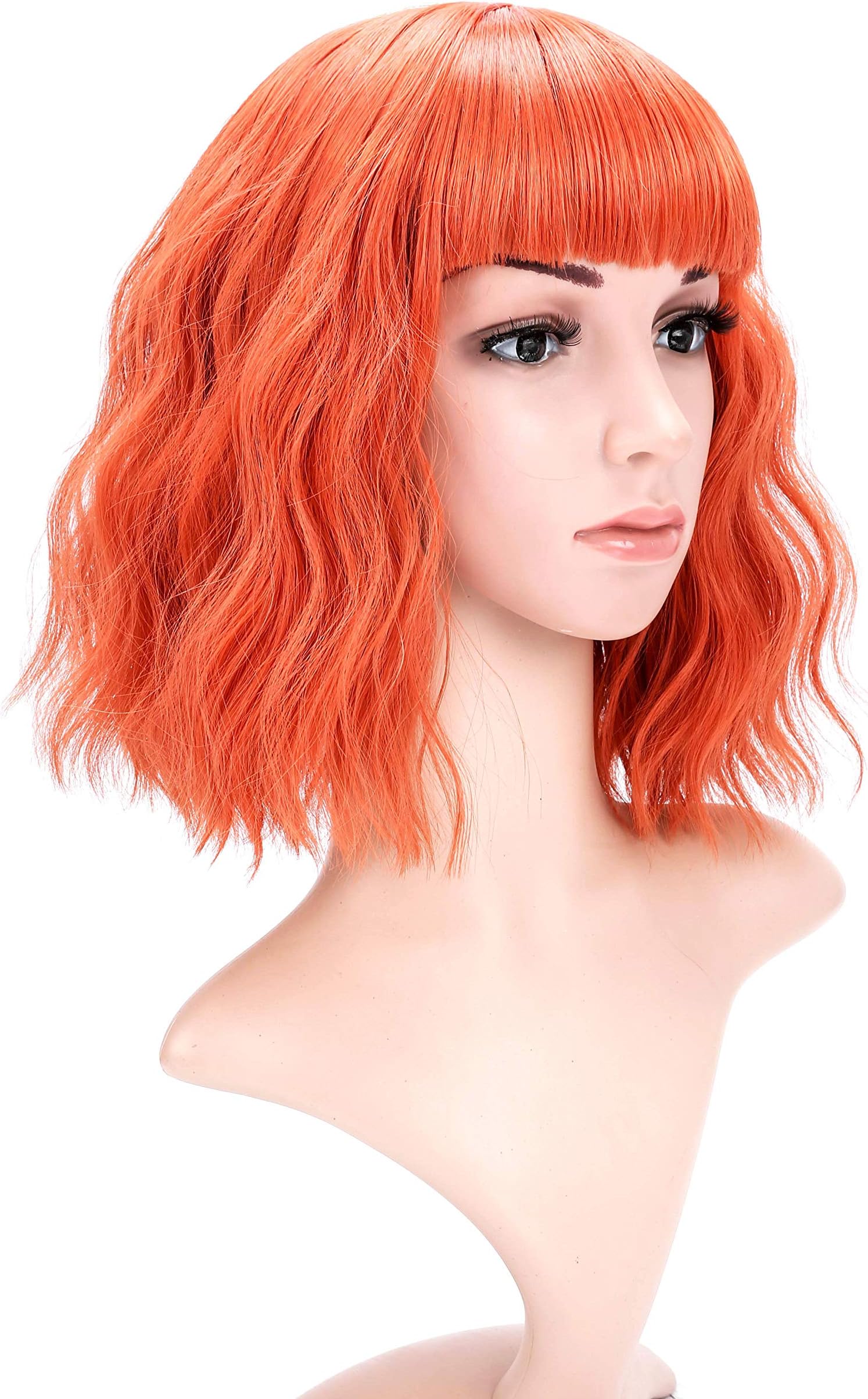 VCKOVCKOShort Bob Wigs Pastel Wavy Wig With Air Bangs Women's Shoulder Length Wigs Curly Wavy Synthetic Cosplay Wig Pastel Bob Wig for Girl Colorful Costume Wigs(12", Orange)