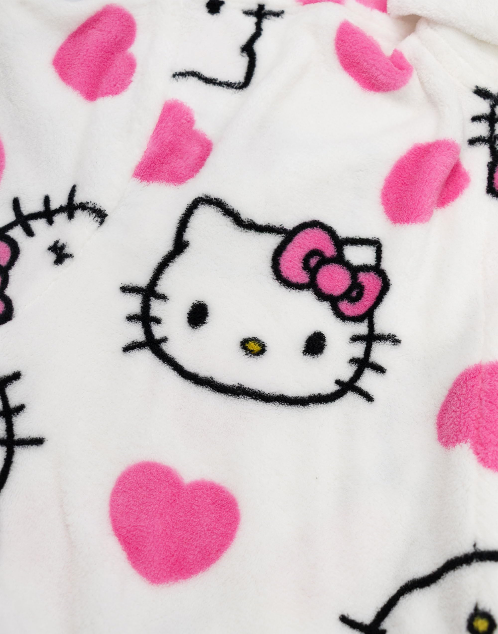 Hello Kitty Peignoir à capuche blanc pour femme | Tenue d'intérieur douillette en polaire avec touches roses et manches longues | Motif personnage de dessin animé