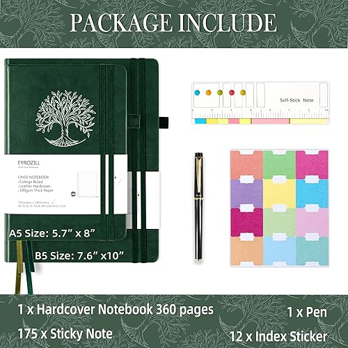 Miniatura 2 de Cuaderno rayado A5, 360 páginas, cuadernos de tapa dura A5, diarios de cuero con bolígrafo, papel de 3.53 ozm, cuadernos para tomar notas, mujeres