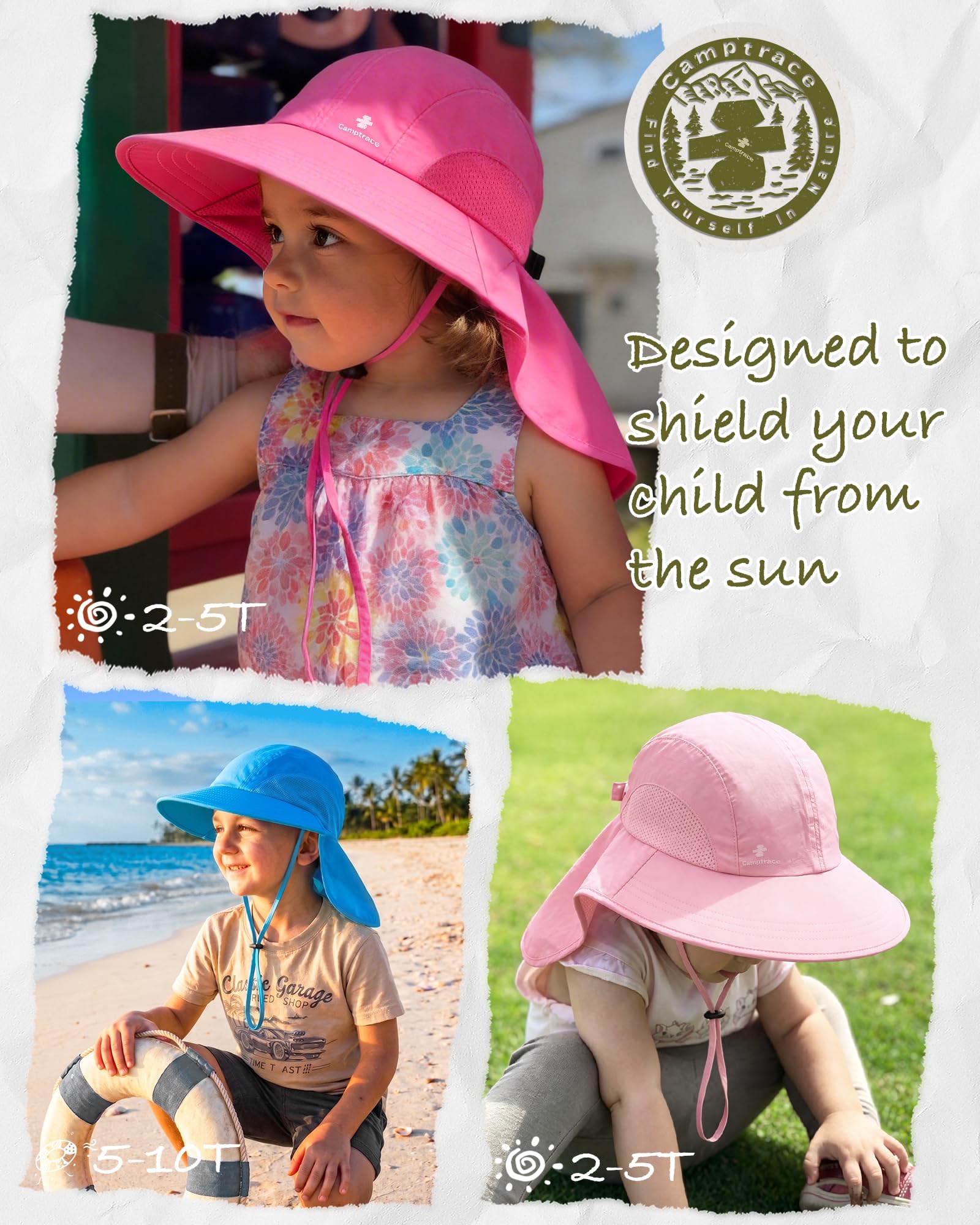 Camptrace Sombrero de ala ancha UPF 50+ para senderismo, pesca, jardinería, con solapa en el cuello, protección solar, sombreros de safari al aire libre para mujer, nailon