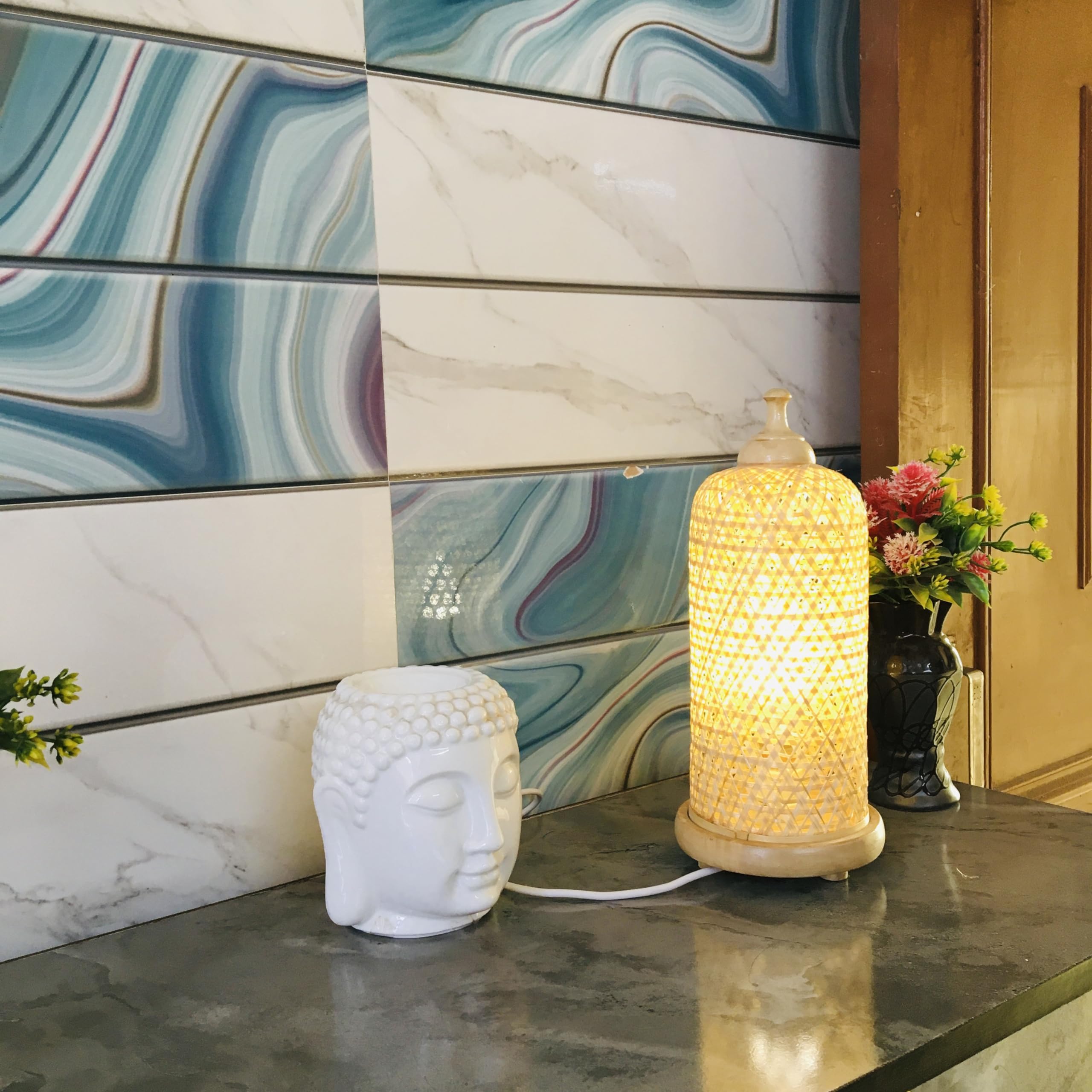 ROYAL 11 ART & CRAFT Handmade Bamboo Table Lamp with Bulb | Decorative Bedside Night Lamp for Bedroom & Living Room | Natural Rattan Side Table Lamp | Eco-Friendly Cane Light - Image 8 thumbnail