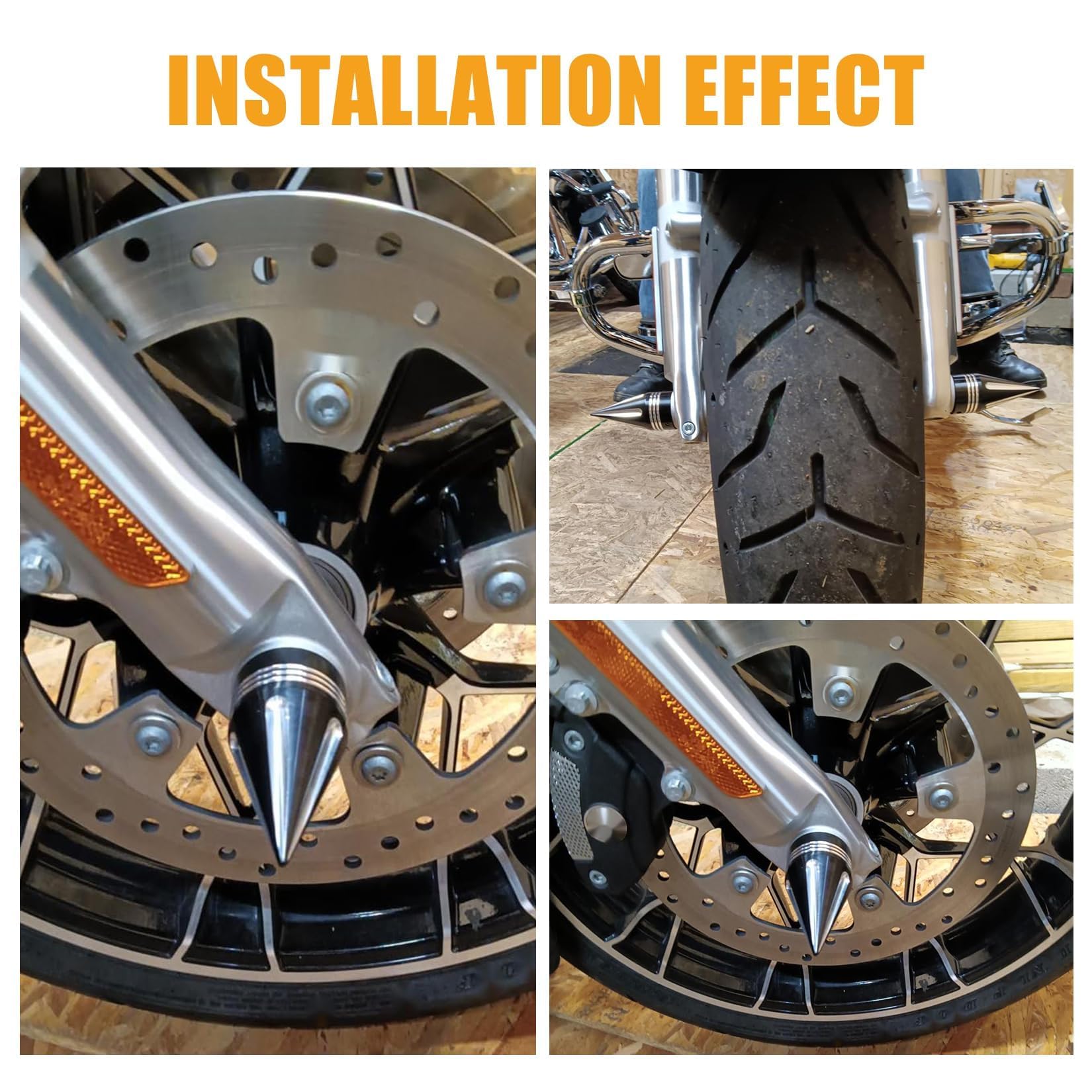 Motorcycle Front Axle Nut Covers - Black Spike Caps For Harley Davidson Street Glide, Road King, Fat Boy (2008-Up Models)