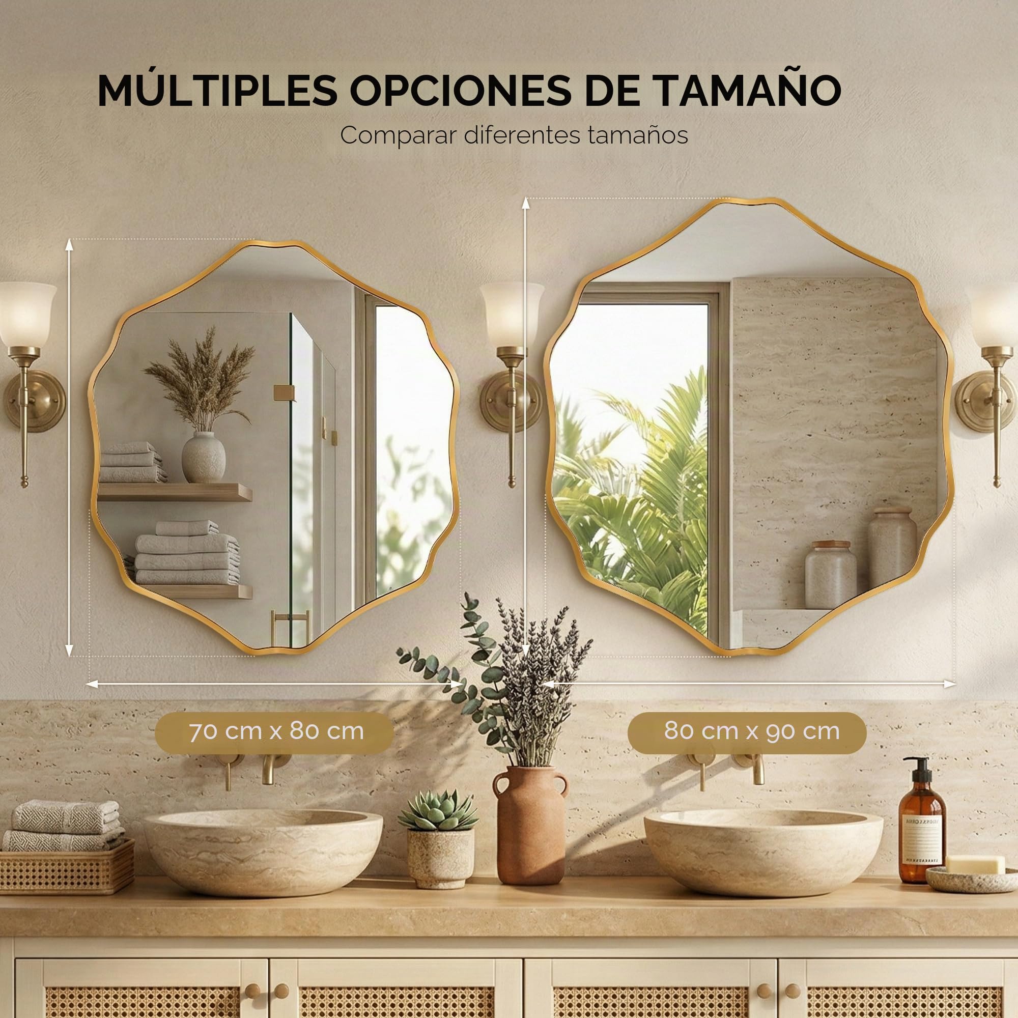Espejo de Pared Hexagonal Orgánico con Marco de Aluminio Cepillado & Cristal de Seguridad Templado para Baño, Entrada & Salón