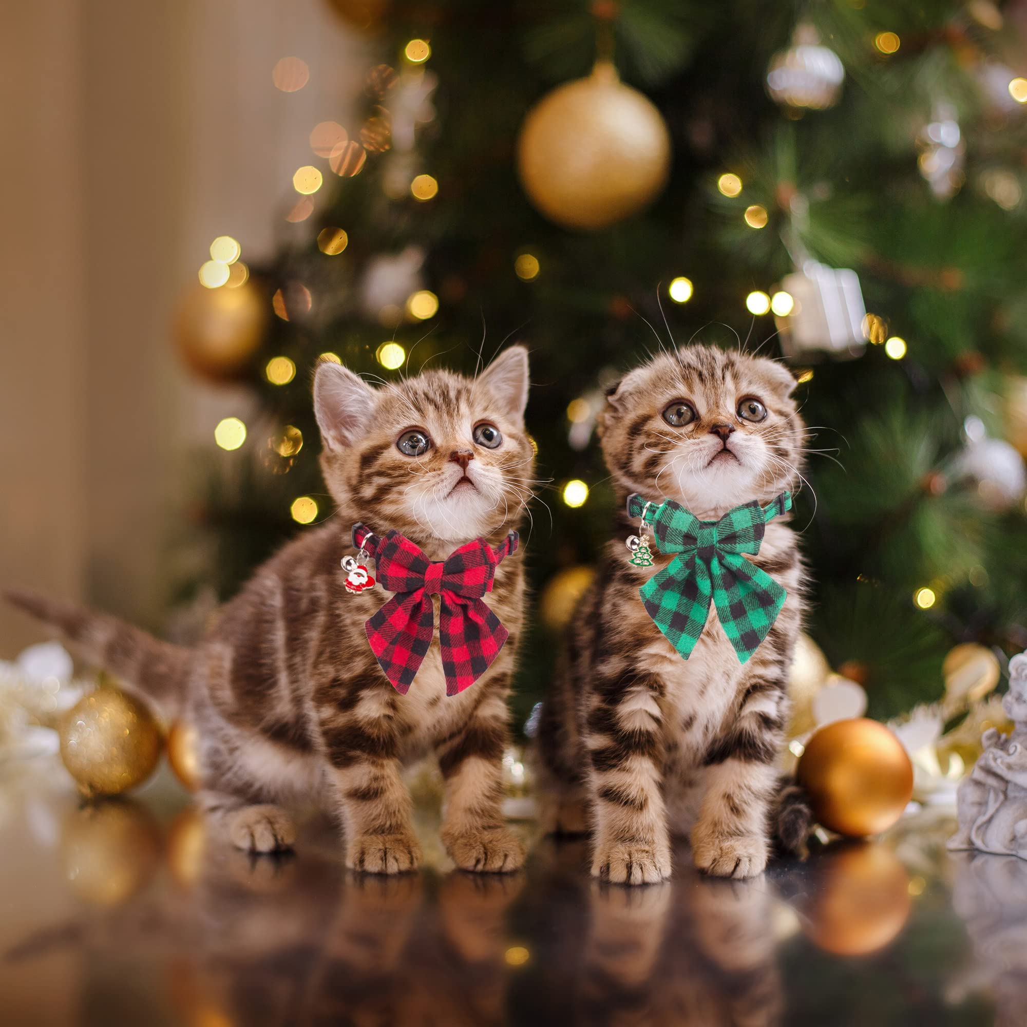 2-Pack Plaid Cat Collars With Bell & Bow - Breakaway Safety Collars For Kittens & Small Dogs - View #2