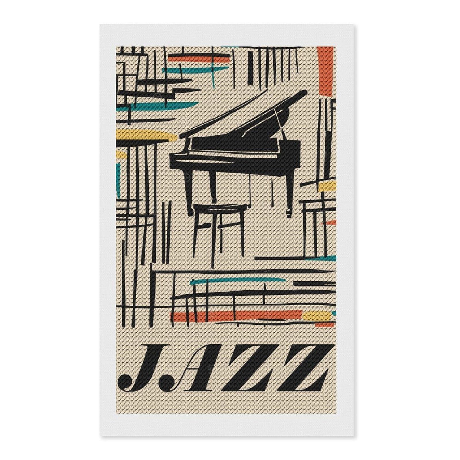 Junmoney Retro Jazz Piano Diamond Painting Canvas Set 12"x20", for Adults, Bedroom Decor, Good for Quiet Evenings, Festive Craft Gift