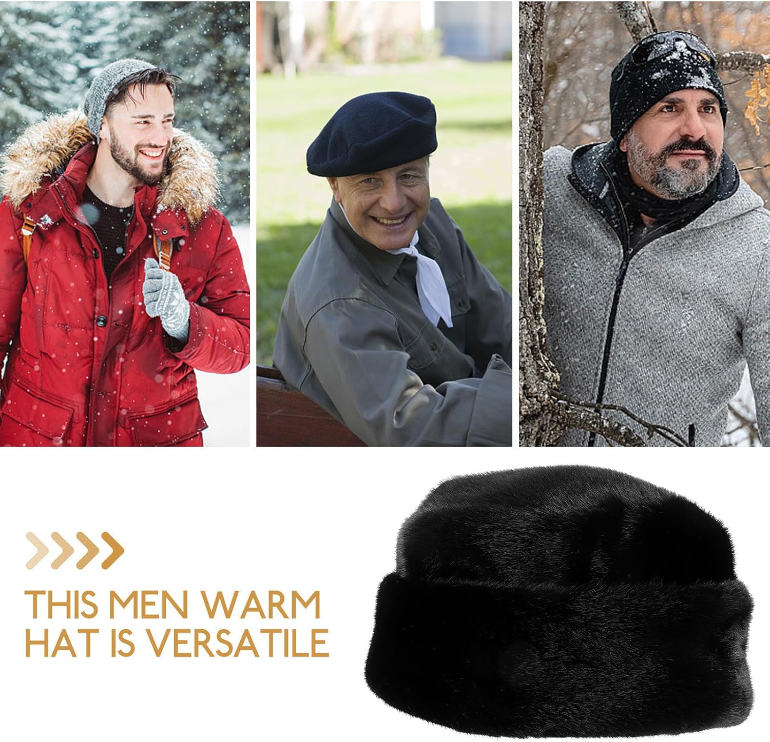 Outanaya Men's Russian Fur Hat Faux Fur Warm Hat for Men Vintage Style Comfortable Can be Worn for Extended Periods Black Suitable for Theme Parties and Work