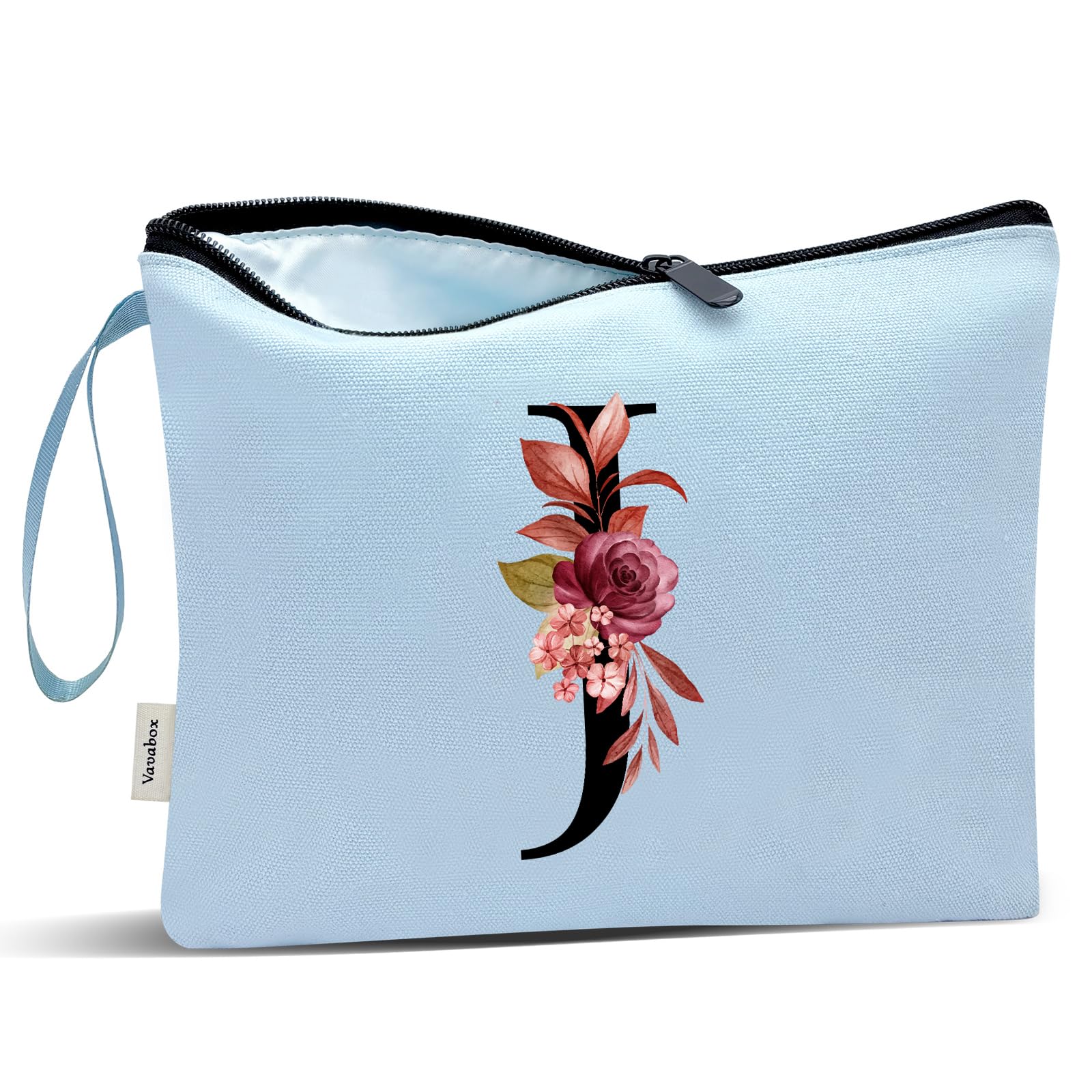Vavabox A-Z Personalized Makeup Bag, Birthday Gifts for Women Mom, Gifts for Best Friend, Bride Bridesmaid Cosmetic bag (J, Blue)