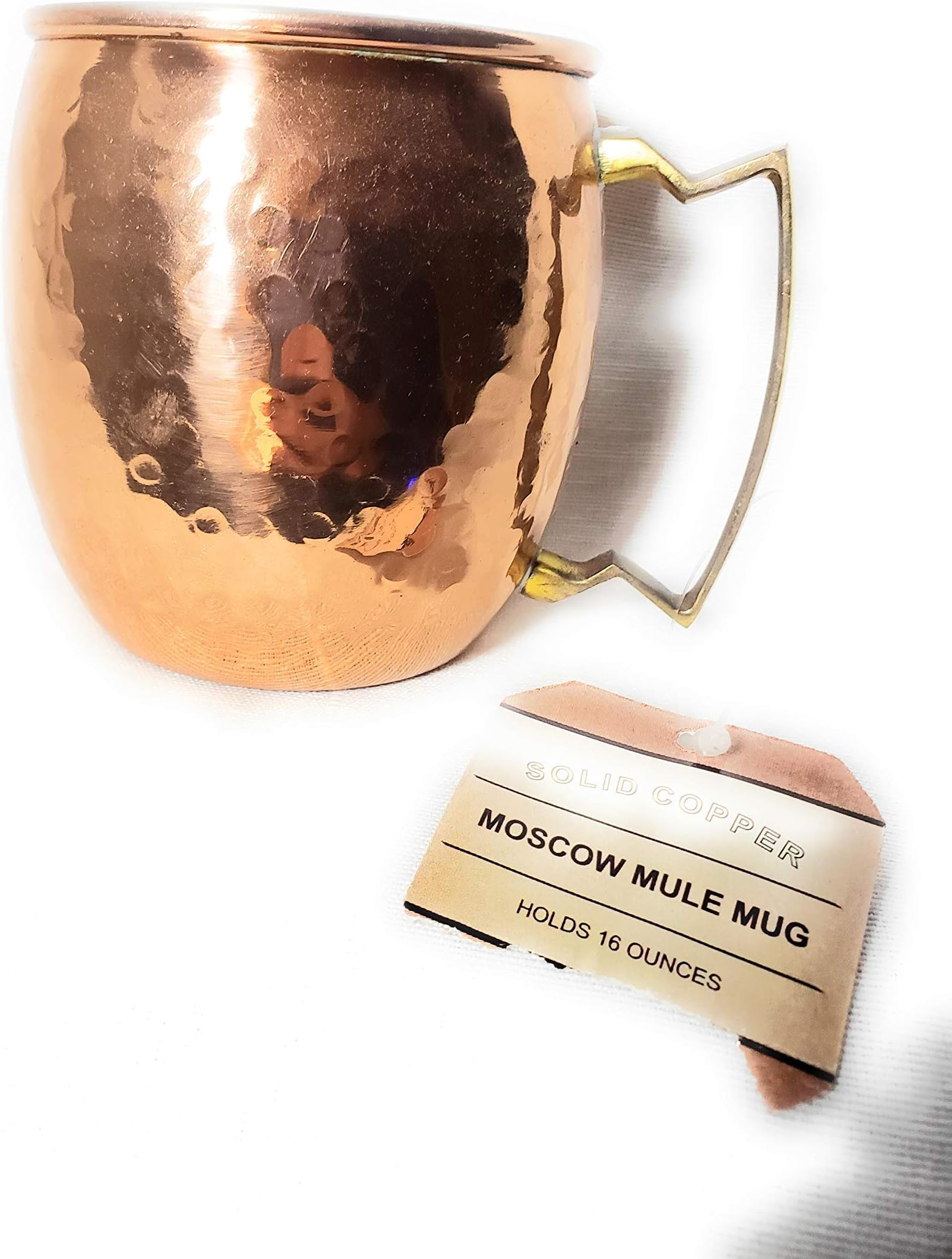 Hammered Copper Moscow Mule Mug Handmade of 100% Pure Copper, Brass Handle Hammered Moscow Mule Mug / Cup 16 Ounce,set Of-2, by CGP