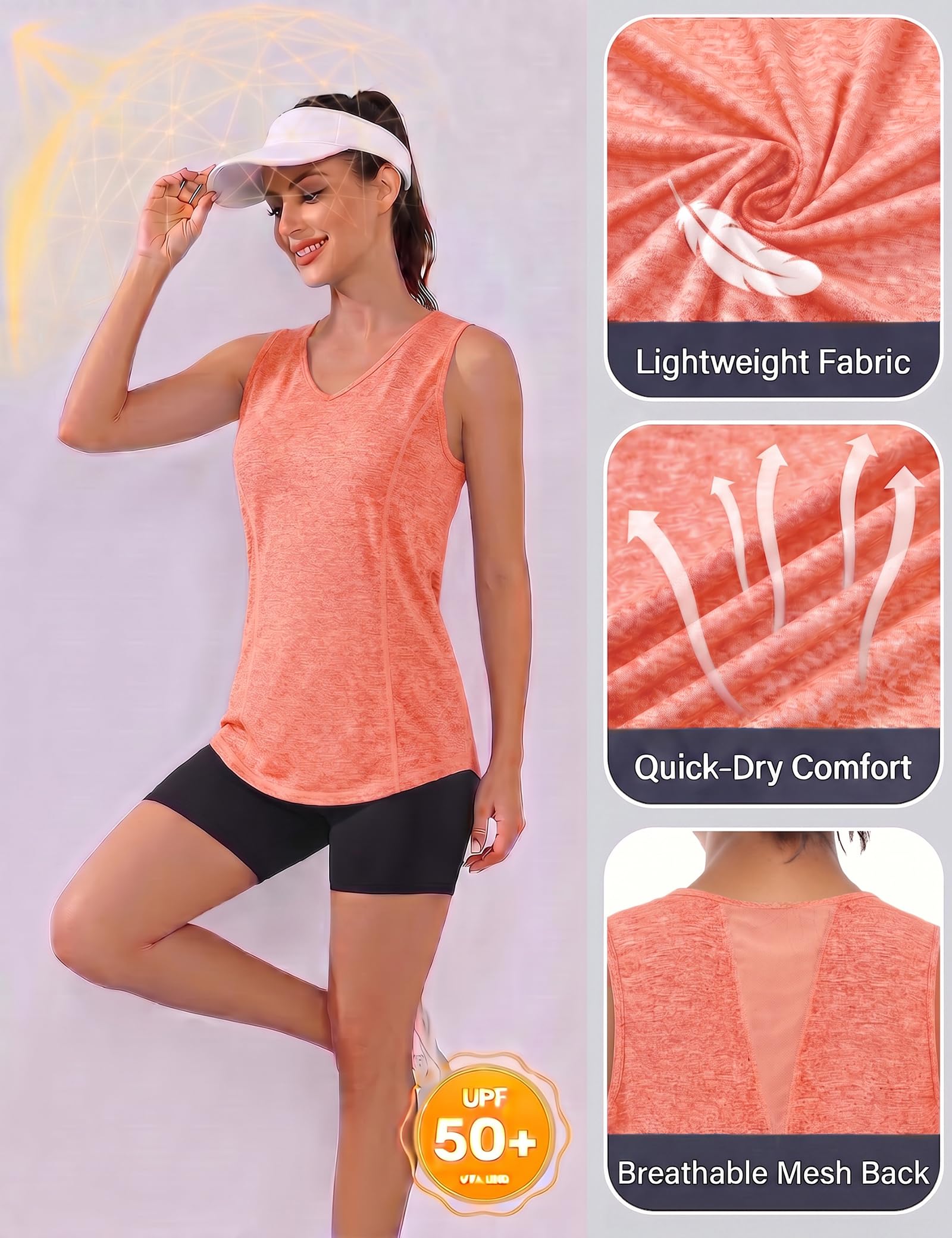 Gyabnw Camiseta Sin Mangas para Mujer Espalda de Malla Secado Rápido Chaleco Deportivo Fitness Yoga Correr Camisetas Tirantes para Entrenamiento Tops Ligero y Transpirable
