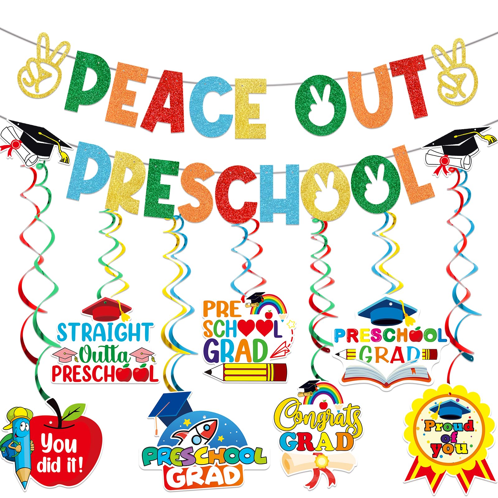 Preschool Graduation Decorations Peace Out Preschool Banner Preschool Graduation Banner 2026 for Preschool Graduations Party Decorations 2026