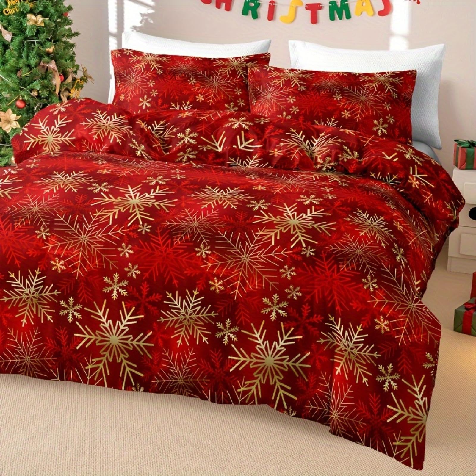 Housse de couette flocons de neige en polyester durable et finitions de lit