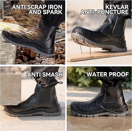 Miniatura 5 de TAERDUN Steel Toe Work Boots for Men Slip-on Chelsea Boot, Men's Industrial & Construction Shoes, Waterproof, Lightweight, Comfortable, Non-slip