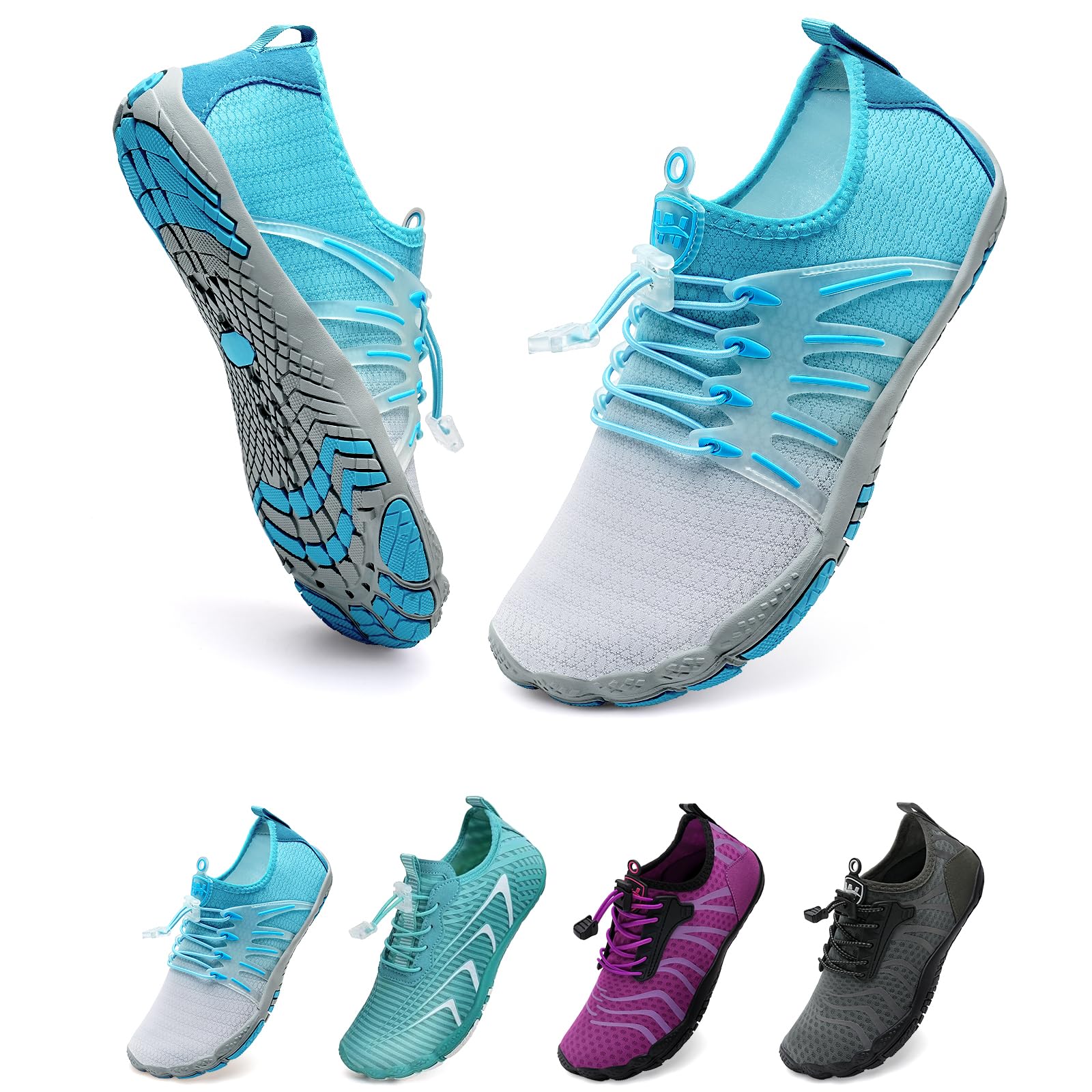 WateLves Unisex Barfußschuhe Damen Herren Wasserschuhe Badeschuhe Schnell Trocknend Weich Traillaufschuhe Fitnessschuhe mit rutschfest Sohle & Breiter Zehenbox
