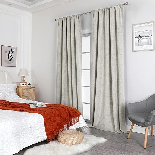 Miniatura 8 de Joydeco Juego de 2 paneles de cortinas de lino de 84 pulgadas de largo, 100% opacas, cortinas largas para dormitorio, sala de estar, cortinas de