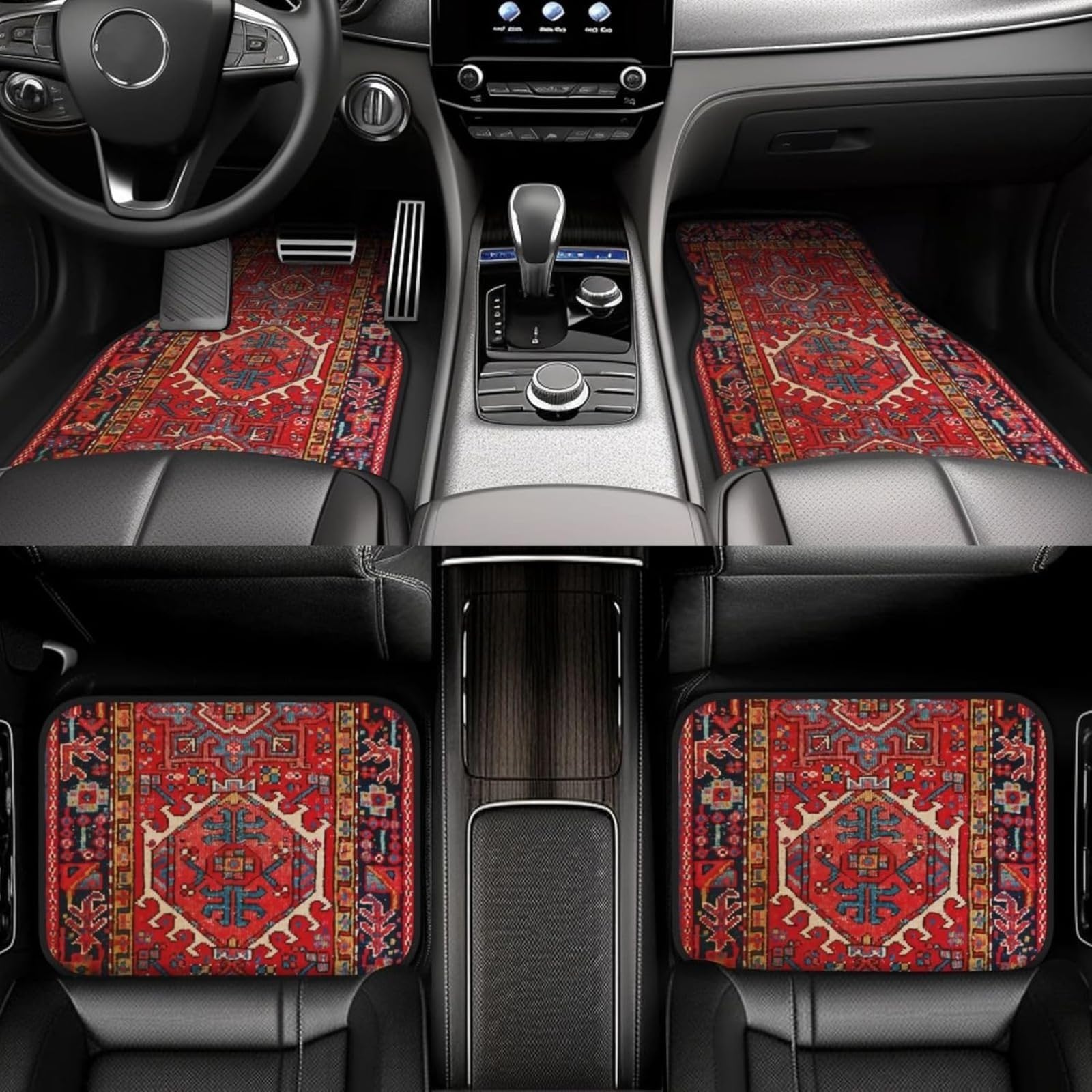 Car Floor Mats Non-Slip Set of 4,Turkish Persian Car Carpet,Bohemian Style Front Rear Carpets Mat,Decorative Car Foot Floor Carpets Rugs Auto Car Accessories Universal Fit for Car SUV Truck Van (M)