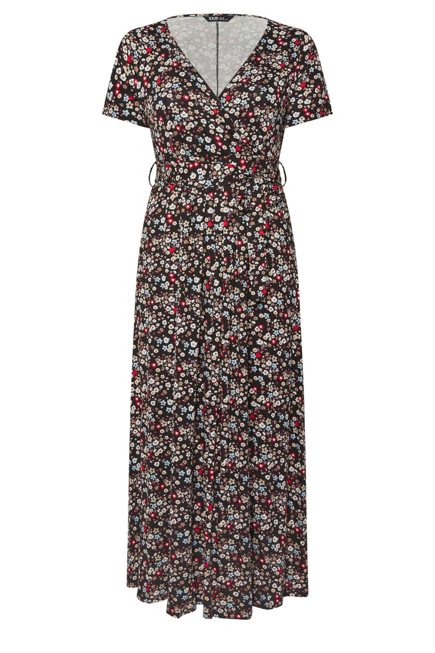 Yours Women's Black Ditsy Floral Maxi Wrap Dress Size 18