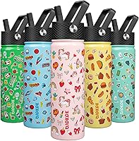 Vista 45 de BJPKPK Botella de agua aislada con tapa con pajilla, botellas de agua de metal de acero inoxidable de 15 onzas, botellas de agua reutilizables a