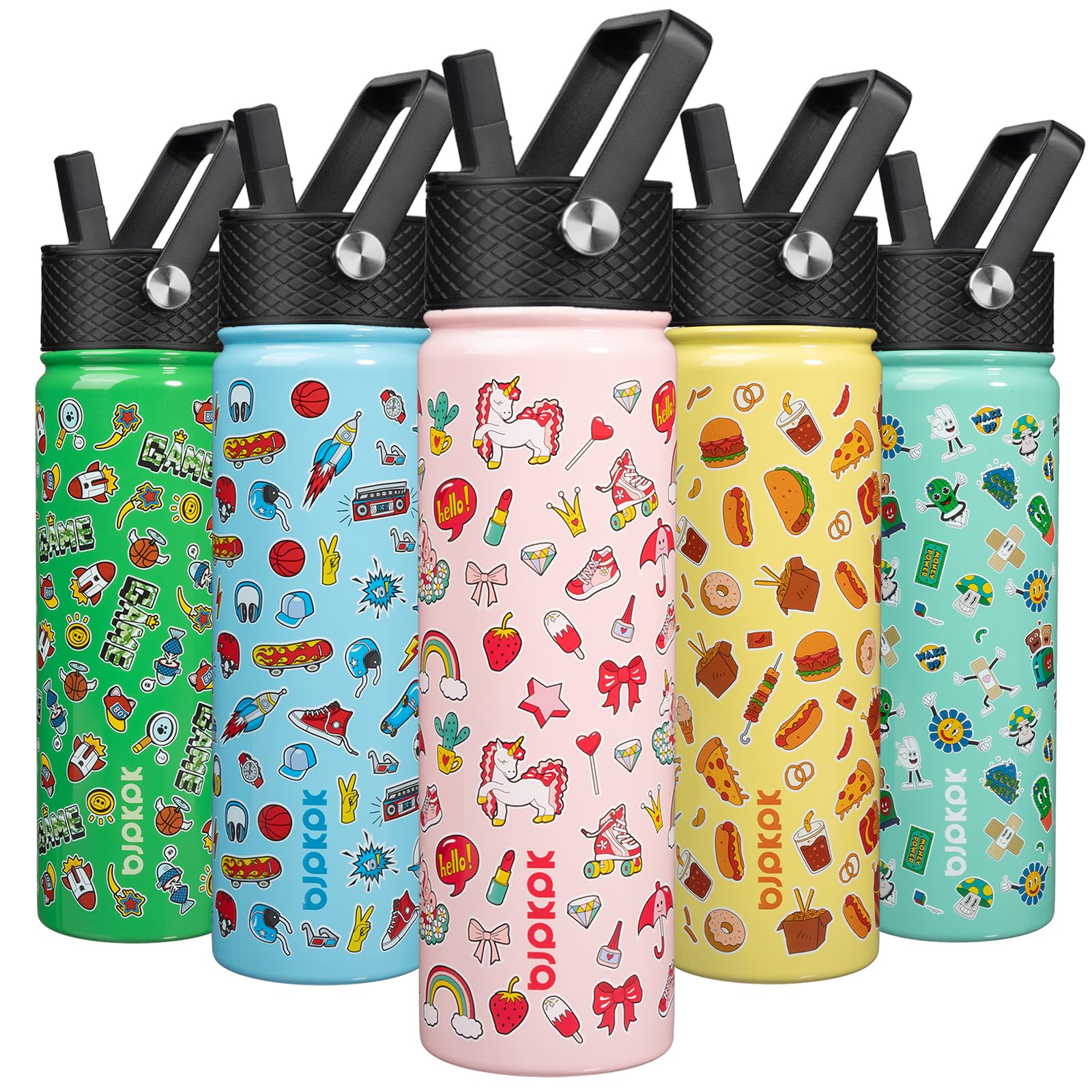 BJPKPK Insulated Water Bottle, 22oz Stainless Steel with Straw Lid