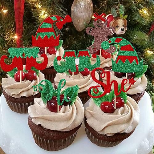 Miniatura 7 de Paquete de 24 Adornos para Cupcakes de Feliz Navidad, Adornos para Cupcakes para Revelación de Género, Adornos para Cupcakes de Árbol de Navidad,