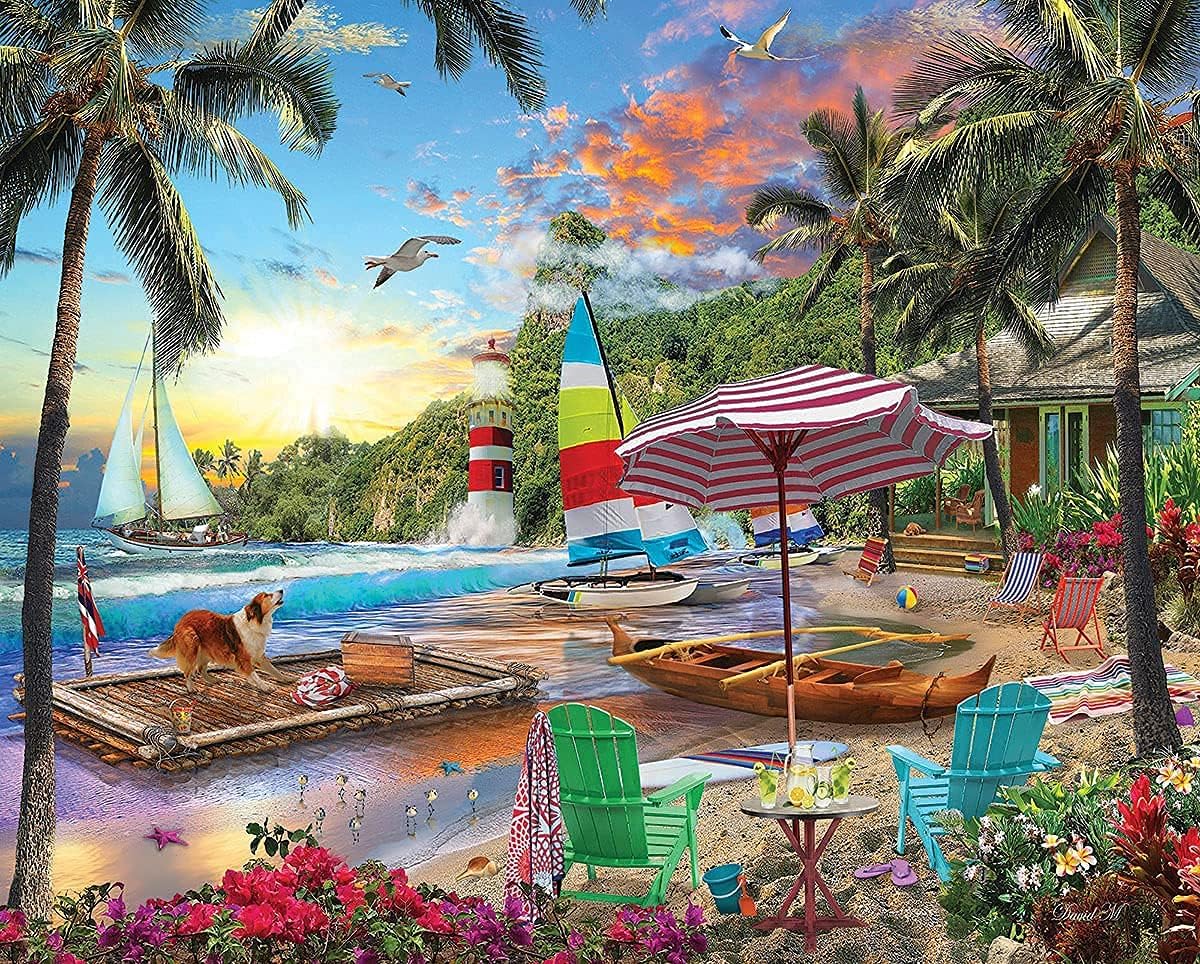White Mountain 500 Piece Jigsaw Puzzle Spring Sailboat Lighthouse Puzzles with Large Pieces Gift for Adults 18"x24" - Beach Holiday