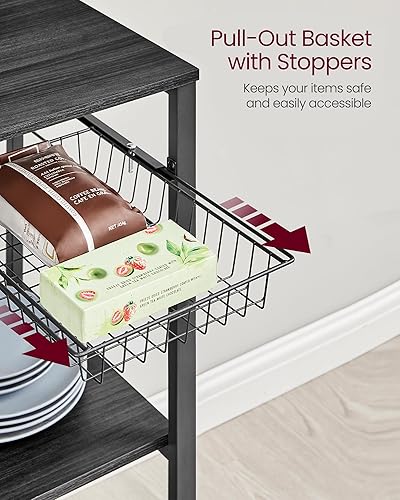 Miniatura 8 de VASAGLE Estante para panaderos con soporte magnético para cuchillos, soporte para papel, cesta de alambre, 8 ganchos, organizadores y