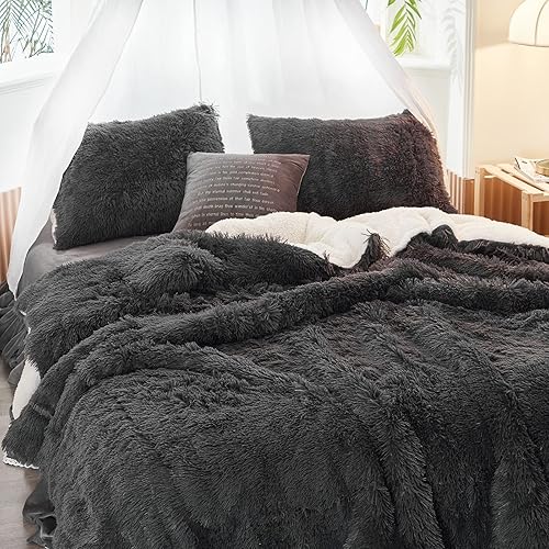 Miniatura 5 de Uozzi - Juego de edredón de pelo sintético, tamaño Queen, 3 piezas, 1 edredón y 2 fundas de almohada, ultra suaves, lujosas, felpa lanuda y de fácil